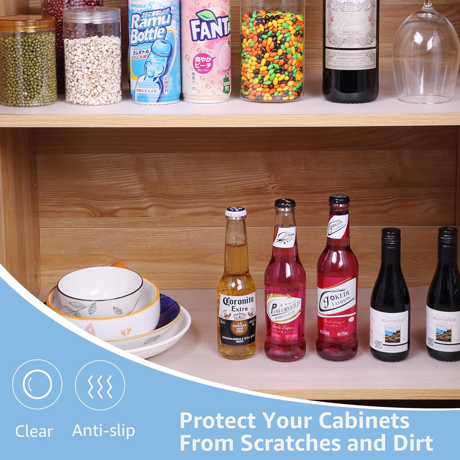 Refrigerator Shelf Liner and Drawer Liner, Translucent Fridge Liner, 15 x24 Inch, Easy to Cut, Waterproof, EVA PABUSIOR Cabinet Liners, 4 PCS