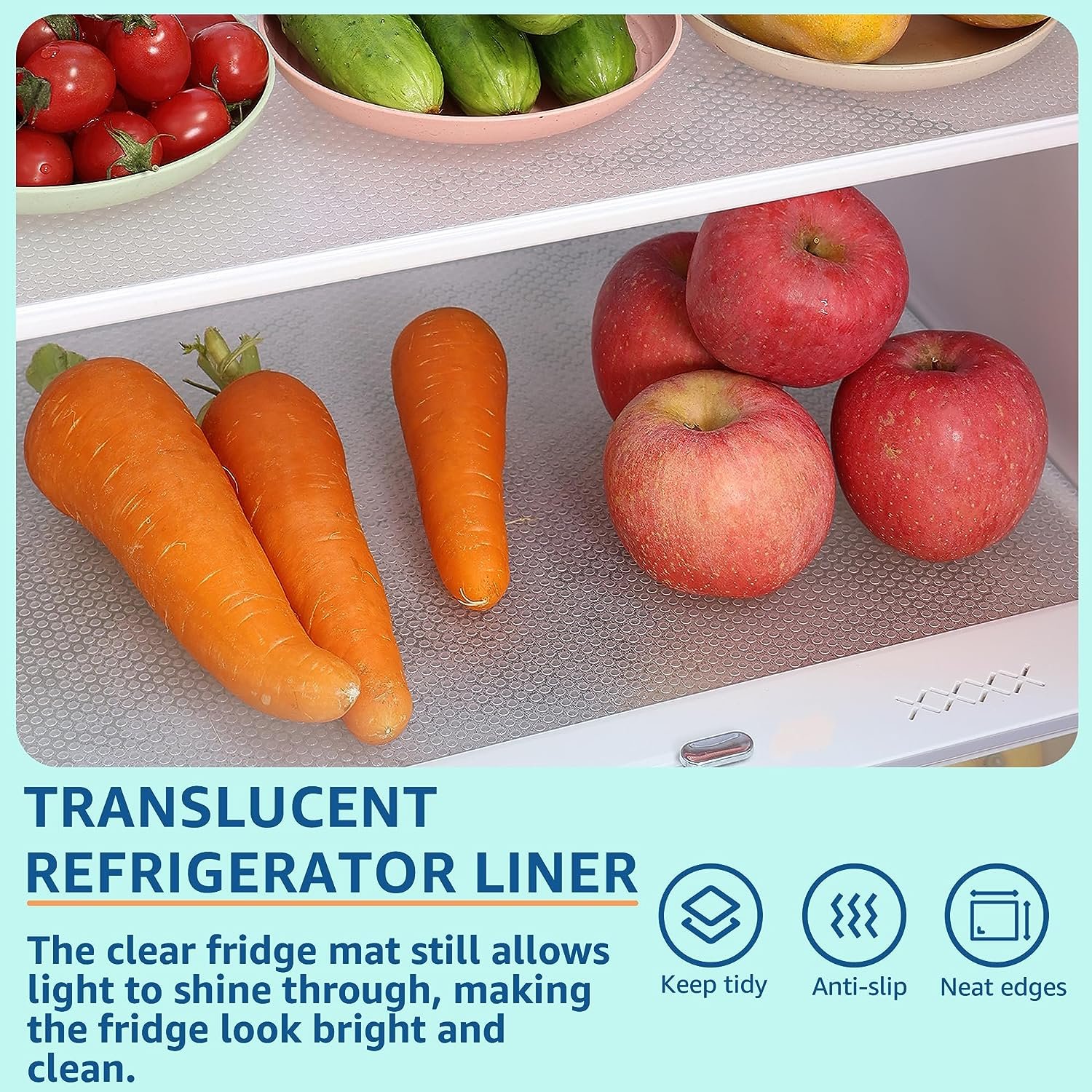 Refrigerator Shelf Liner and Drawer Liner, Translucent Fridge Liner, 15 x24 Inch, Easy to Cut, Waterproof, EVA PABUSIOR Cabinet Liners, 4 PCS