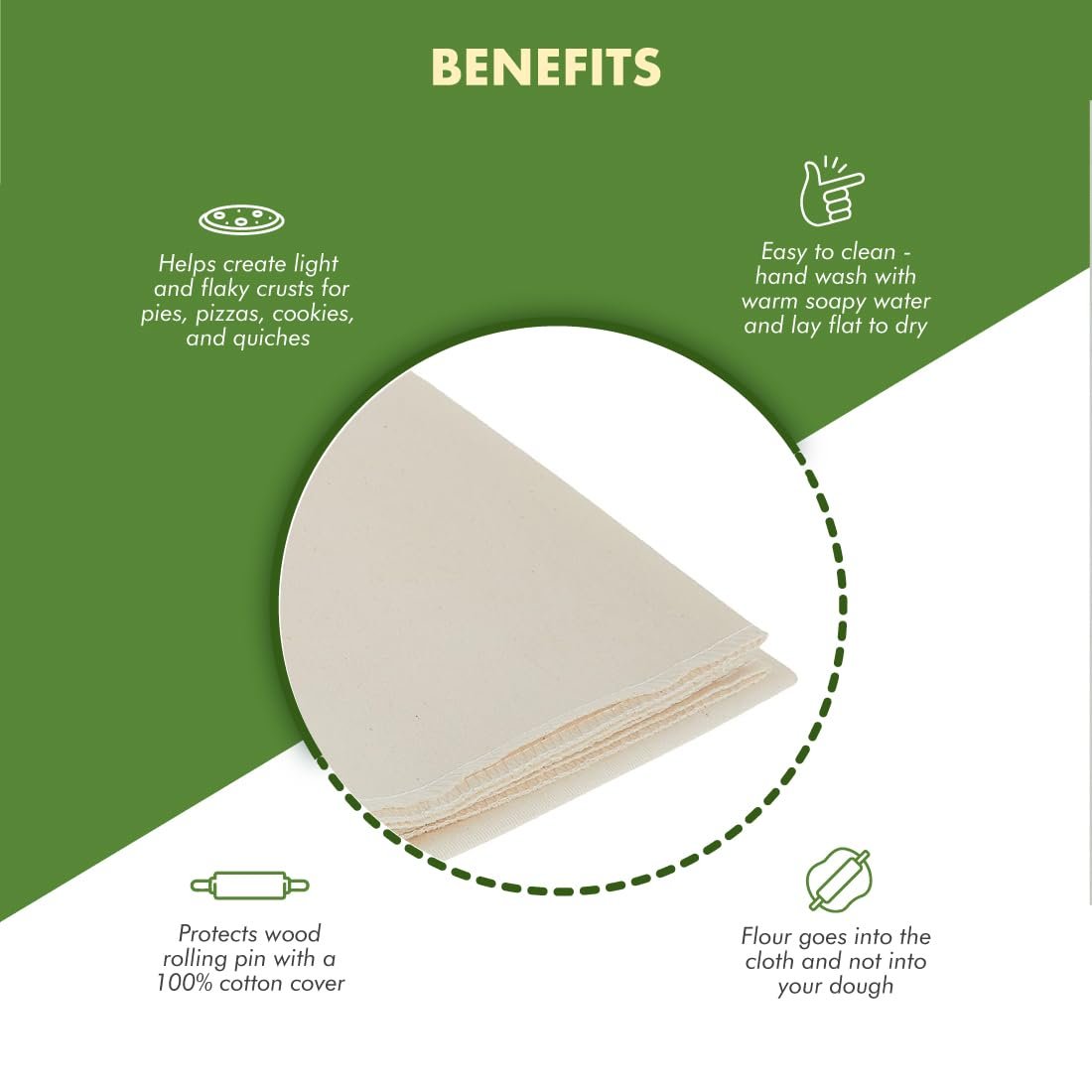 Regency Wraps Natural Pastry Cloth  Rolling Pin Cover Set, 100% Cotton Cloth  Pin Cover for Non-Stick Dough Rolling, 20x24 cloth with Sewn Edges,15 Rolling Pin Cover