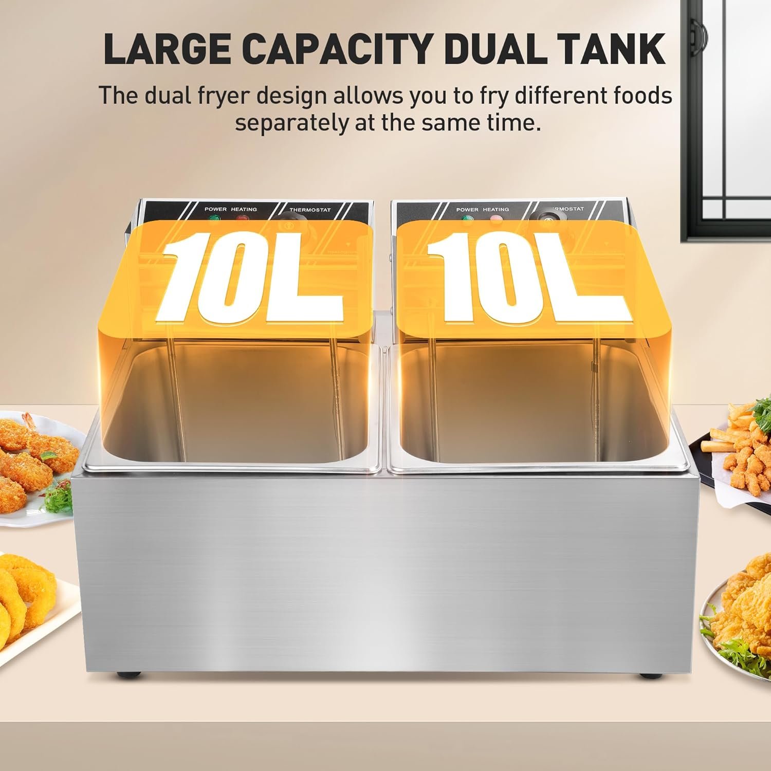 Rengue Commercial Deep Fryer 10.57QT x 2 Large Electric Deep Fryer with 2 Baskets and 2 Lids Countertop Fryer with Constant Temperature Control System for Restaurant and Home Use 3400W Rengue Commercial Deep Fryer 10.57QT x 2 Large Electric Deep Fryer with 2 Baskets and 2 Lids Countertop Fryer with Constant Temperature Control System for Restaurant and Home Use 3400W