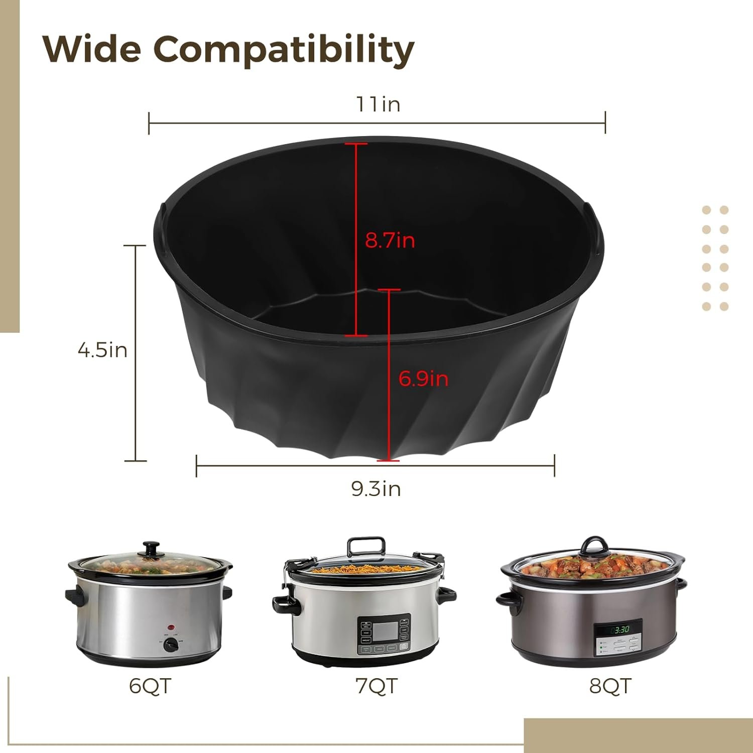 Reusable Silicone Oval Slow Cooker Liners with Handles fit Crock Pot 6-8 QT, Large-capacity Non-stick Crock Pot Liner, Leakproof Dishwasher-safe Slow Cooker Insert