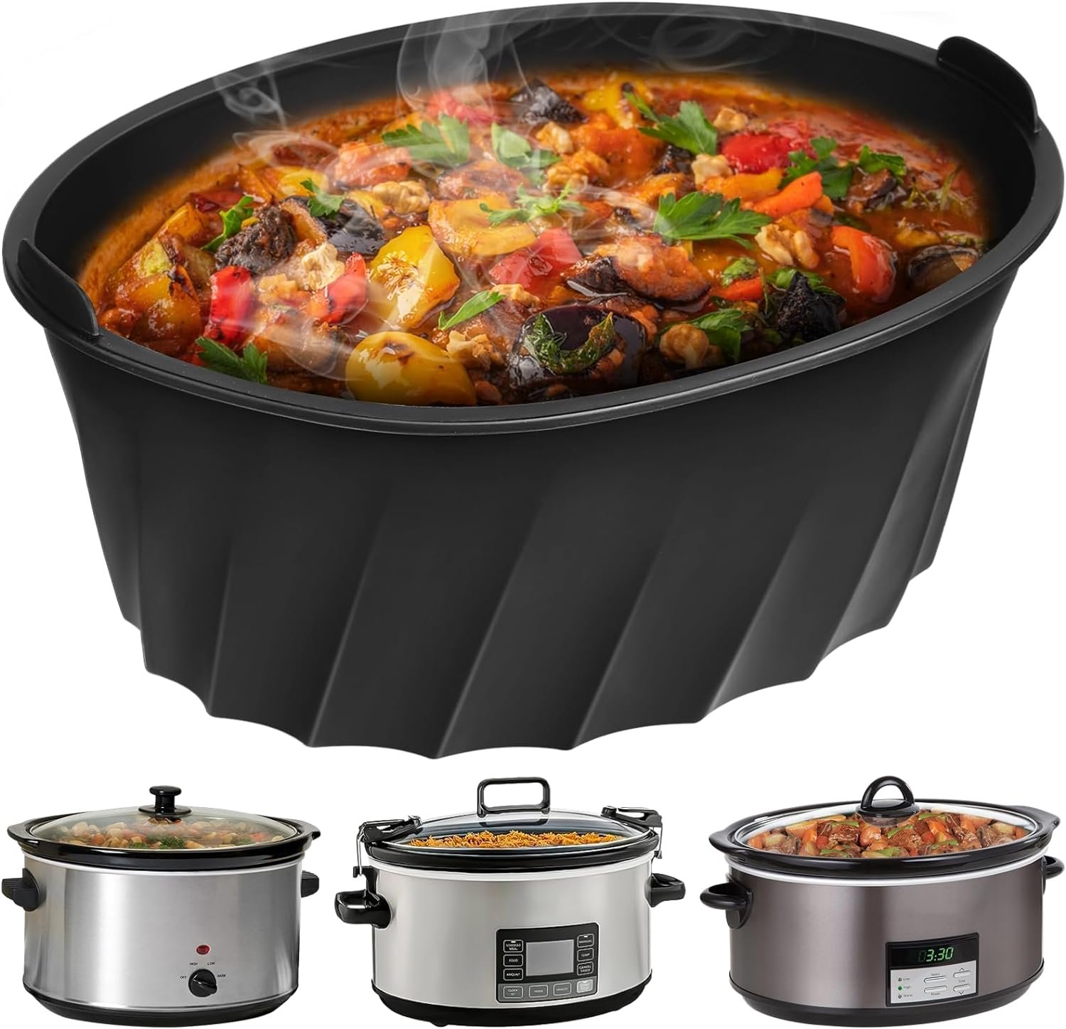 Reusable Silicone Oval Slow Cooker Liners with Handles fit Crock Pot 6-8 QT, Large-capacity Non-stick Crock Pot Liner, Leakproof Dishwasher-safe Slow Cooker Insert