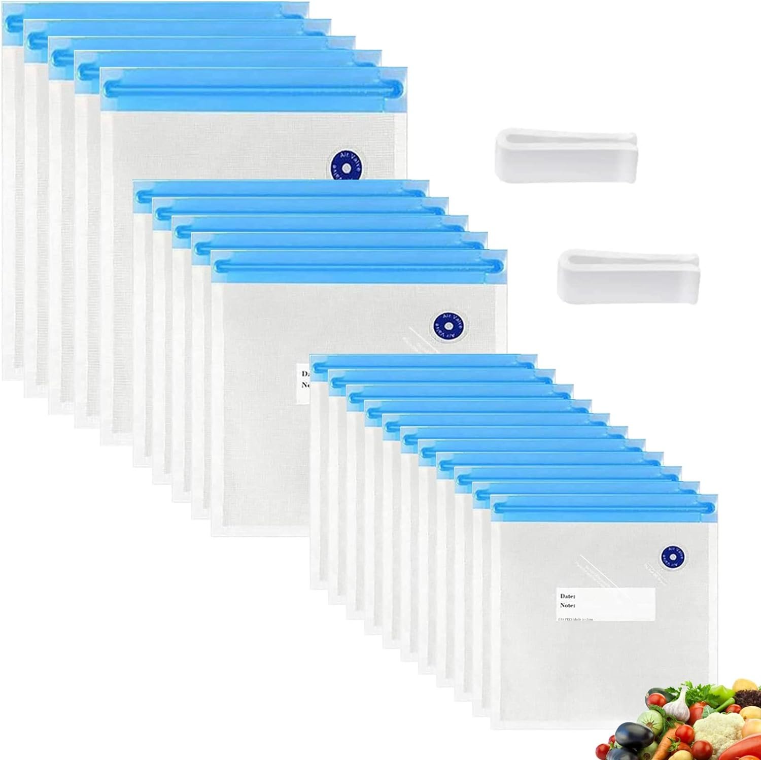 Reusable Sous Vide Bags, 20 PCS 3 Sizes (10 Pcs 8.5x8, 5 Pcs 11x 10 and 5 Pcs 13.5x 10) Vacuum Sealer Zipper Bags for Food Storage, 3-in-1 Large Sous Vide Vacuum Bag for Meal Prep or Storage
