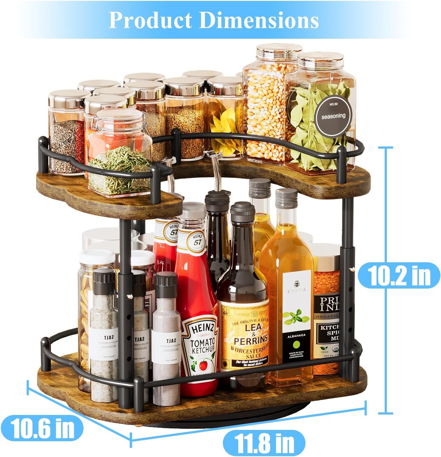 Revolving Spice Rack Organizer Wood - 12 inch Lazy Susan 2 Tier Adjustable Height Turntable for Cabinet Pantry Kitchen Counter Seasoning Revolving Spice Rack Organizer Wood - 12 inch Lazy Susan 2 Tier Adjustable Height Turntable for Cabinet Pantry Kitchen Counter Seasoning