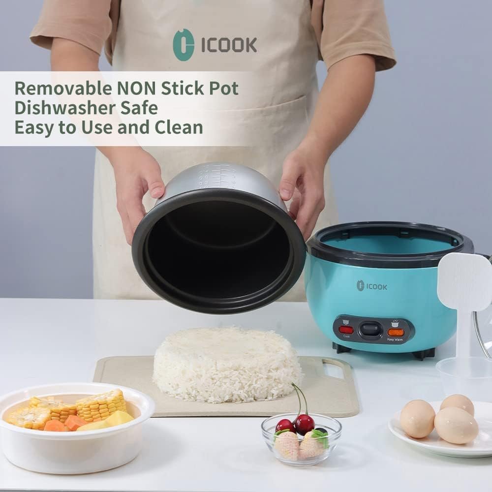 Rice Cooker 1.8L Grains,Oatmeal,Cereals Cooker,Rice Warmer Steamer,Large Rice Cooker Removable Nonstick Pot,Full View Glass Lid,White…