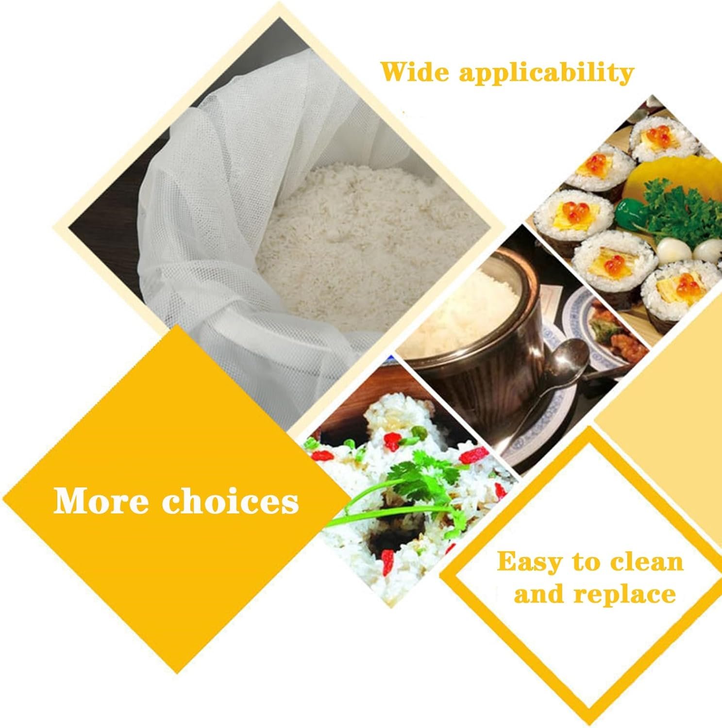 Rice Net,43 x 43 Sushi Rice Cooking Net,Non-Stick Rice Cooker Napkin,Reusable Home or Commercial Rice Net Napkin,Cooking Steam Cloth,Bamboo Steamer Mat Cloth 2PCS