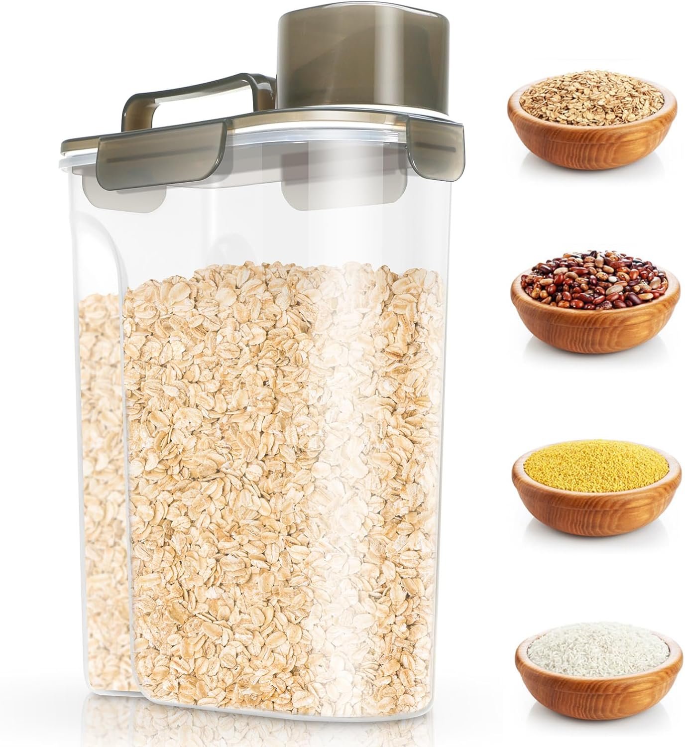 Rice Storage Container 10 Lbs, Airtight Food Dispenser with Large Spout and Cup for Rice, Cereal, Flour, Oatmeal, Pet Dog Cat Food Storage