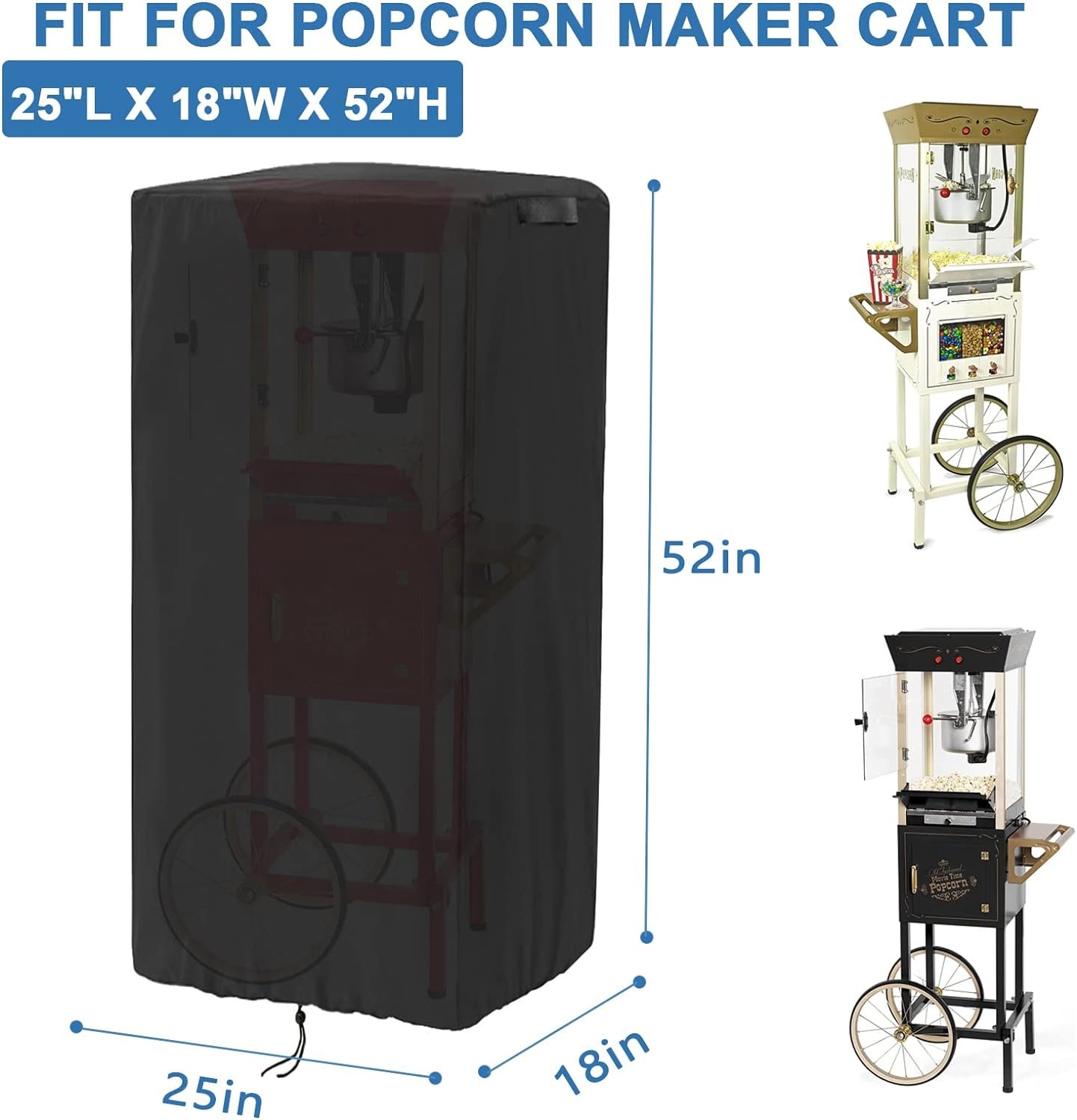 Rilime Popcorn Cart Cover - Waterproof 420D Popcorn Machine Cart Cover,Dustproof Popcorn Maker Cart Cover for Nostalgia With 2 Windproof Buckles  Adjustable Drawstring