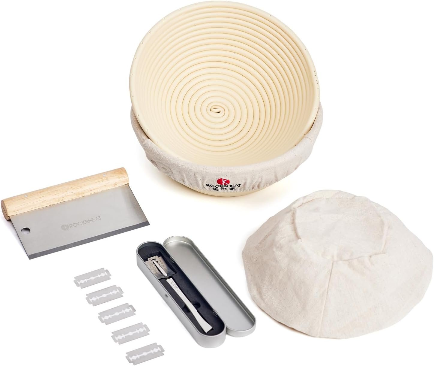 ROCKSHEAT Upgraded Plastic Bread Proofing Basket Set, Sourdough Bread Baking Kitchen Tools Includes 9 inch Round Proofing Basket, Stainless Steel Scraper, Bread Lame for Bread Baking ROCKSHEAT Upgraded Plastic Bread Proofing Basket Set, Sourdough Bread Baking Kitchen Tools Includes 9 inch Round Proofing Basket, Stainless Steel Scraper, Bread Lame for Bread Baking