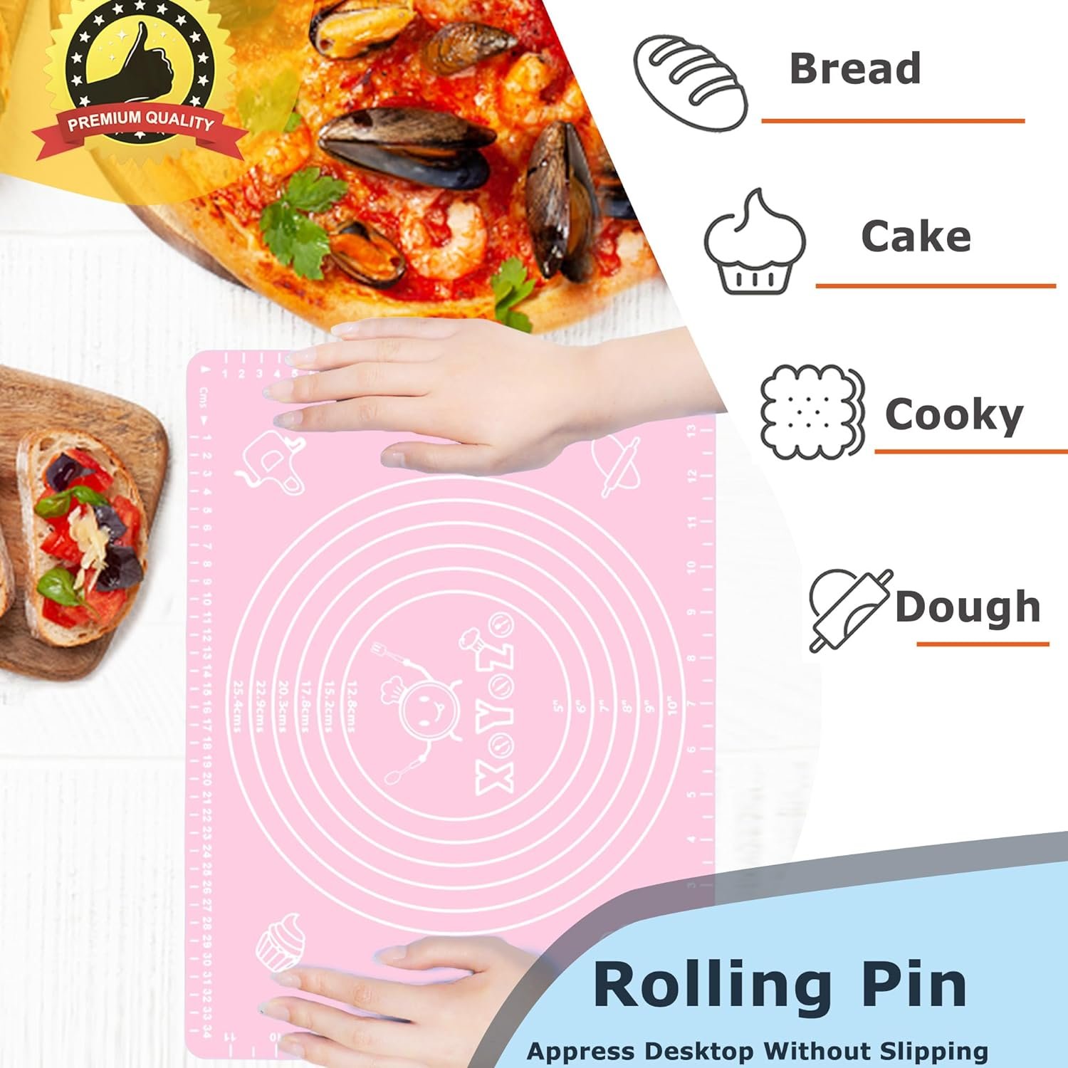 Rolling Pin Dough Roller Non Stick Silicone Baking Mat Set Rolling Pins for Baking Rodillo Para Masa for Making Dough,Pizza,Biscuit and Bread