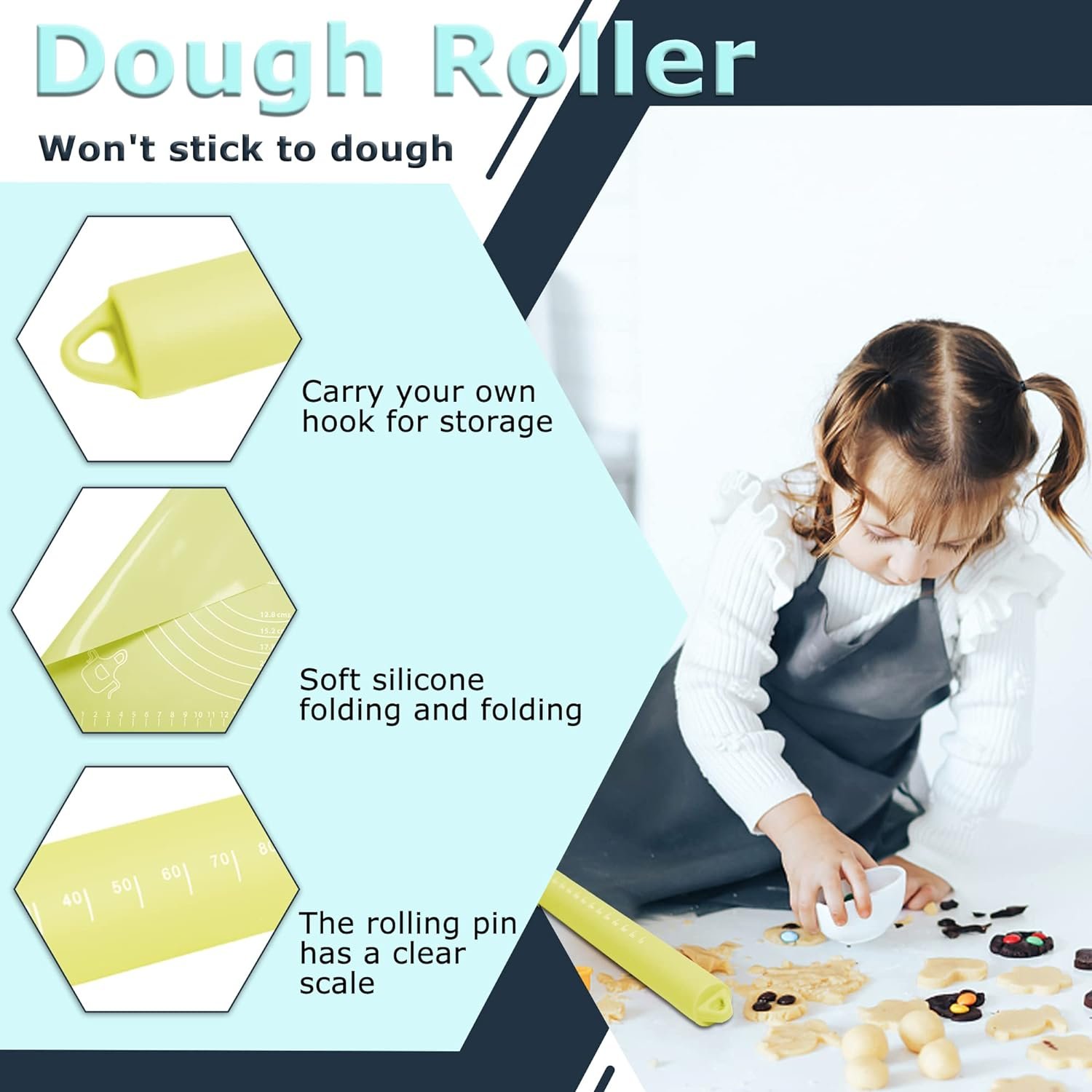 Rolling Pin Dough Roller Non Stick Silicone Baking Mat Set Rolling Pins for Baking Rodillo Para Masa for Making Dough,Pizza,Biscuit and Bread