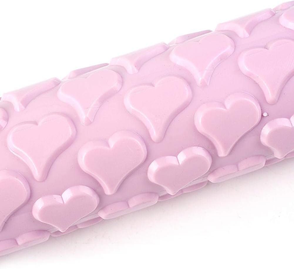 Rollling Pin for Cake Bakery Heart Love Pattern, Dough Decorating Roller for Pastry, Fondant, Cookies, Perfect Valentine Gift and Birthday Present for Girls