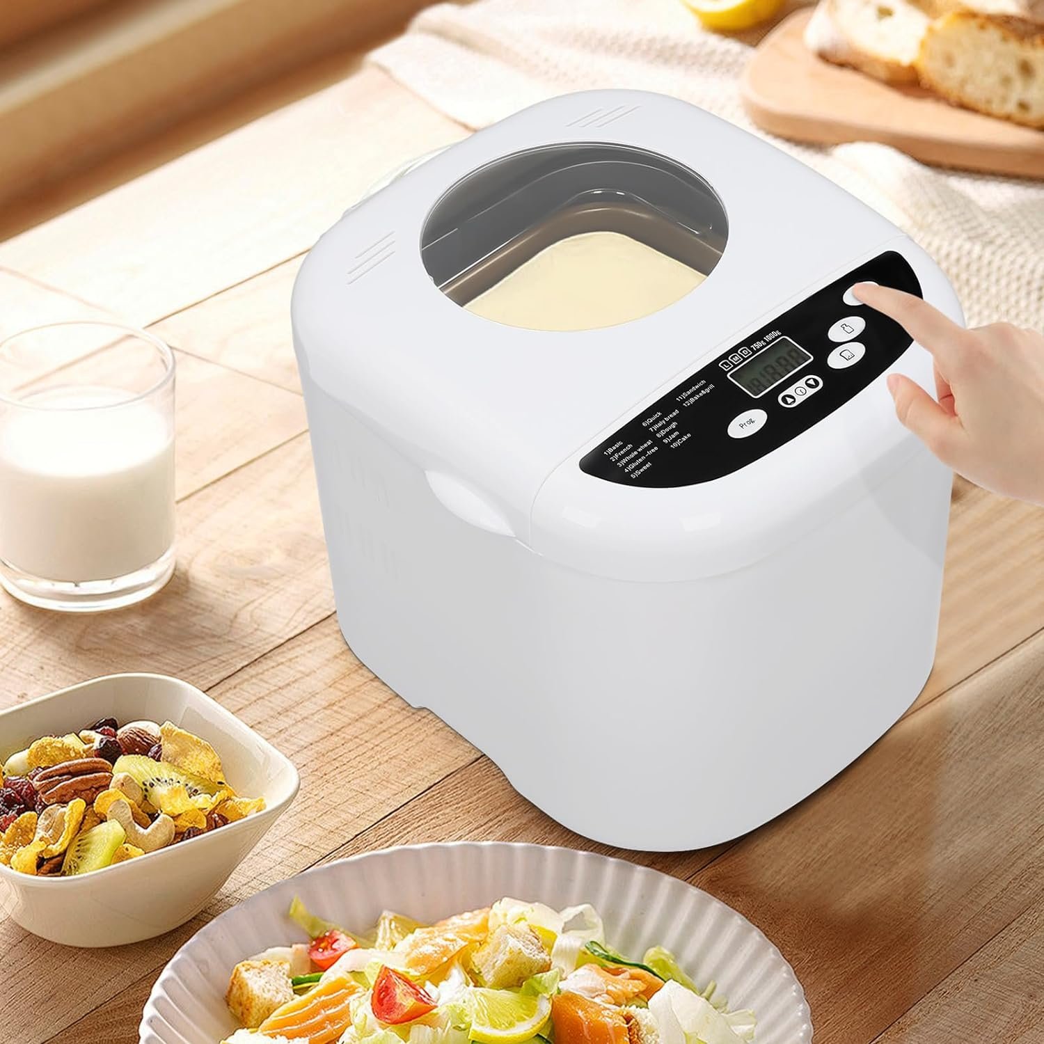 Rosyouth Bread Making Machine, 12-in-1 2.2LB Automatic Breadmaker with Gluten Free Pizza Sourdough Setting, Bread Maker with Homemade Cycle, 12 Menu Functions, 1 Hour Keep Warm