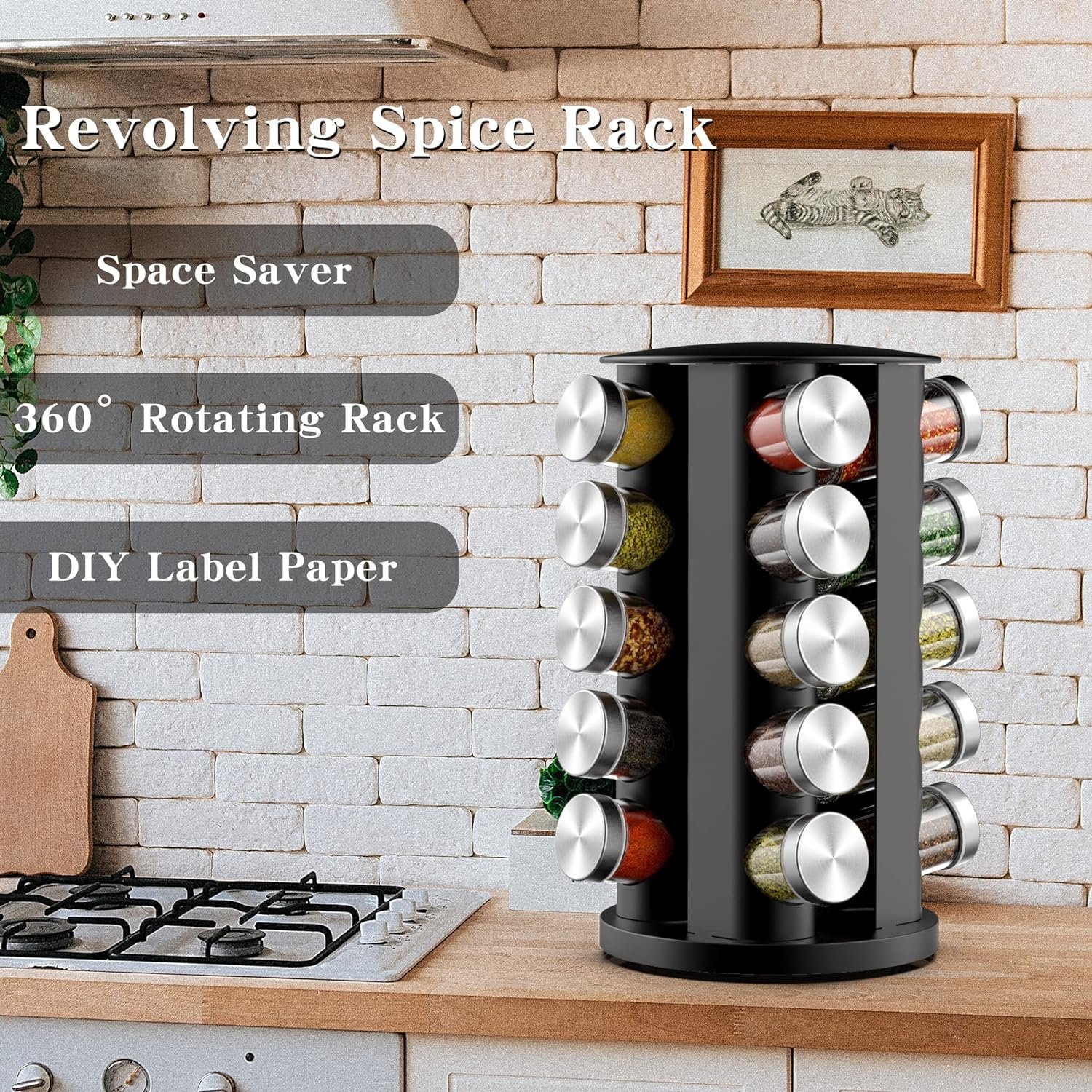 Rotating Spice Rack Organizer for Cabinet, Spice Racks Storage with 20 Jars, Spinning Spice rack for Kitchen Countertop, Spice Holder,Seasoing Storage Racks,Black Rotating Spice Rack Organizer for Cabinet, Spice Racks Storage with 20 Jars, Spinning Spice rack for Kitchen Countertop, Spice Holder,Seasoing Storage Racks,Black