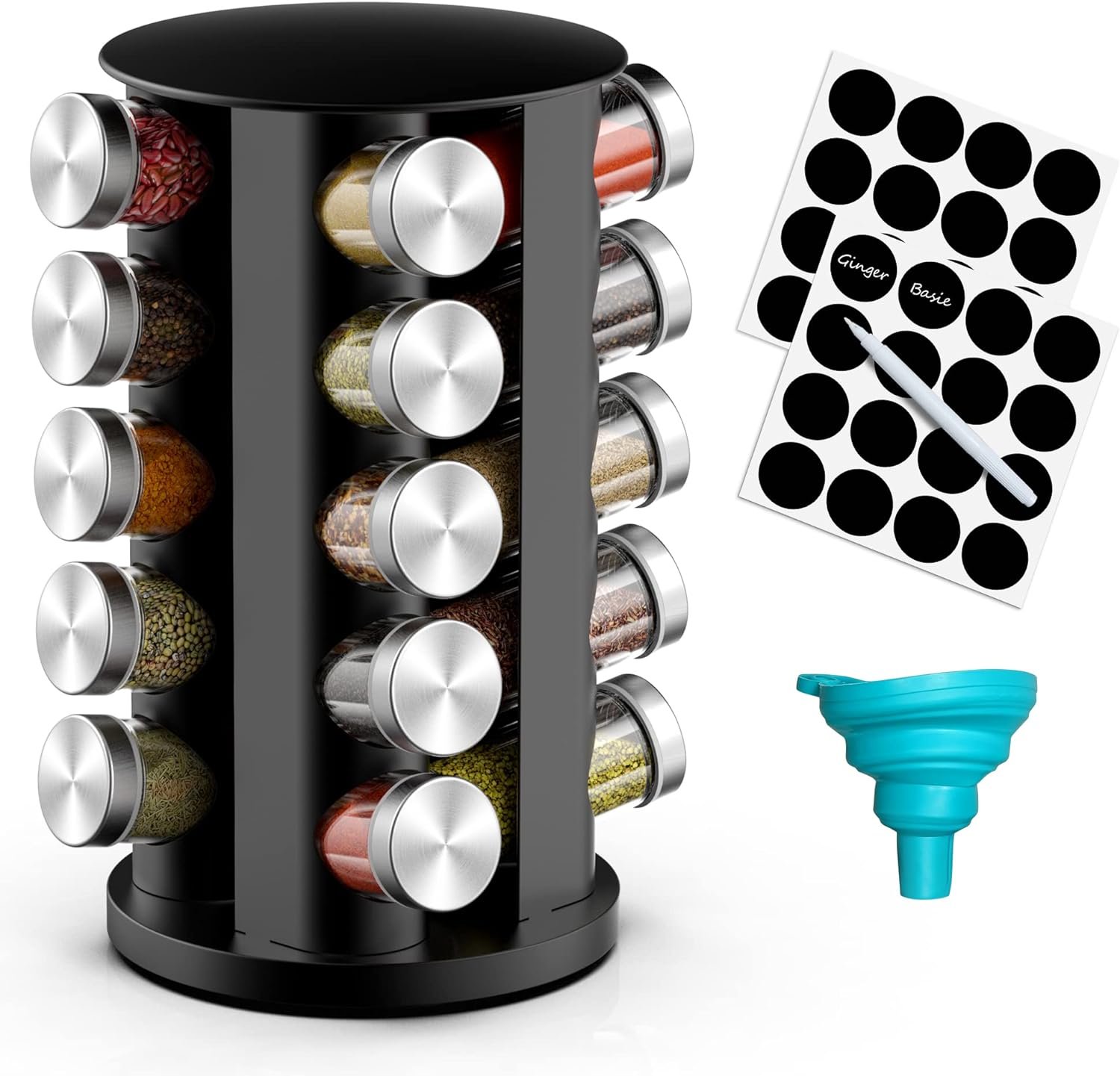 Rotating Spice Rack Organizer for Cabinet, Spice Racks Storage with 20 Jars, Spinning Spice rack for Kitchen Countertop, Spice Holder,Seasoing Storage Racks,Black Rotating Spice Rack Organizer for Cabinet, Spice Racks Storage with 20 Jars, Spinning Spice rack for Kitchen Countertop, Spice Holder,Seasoing Storage Racks,Black