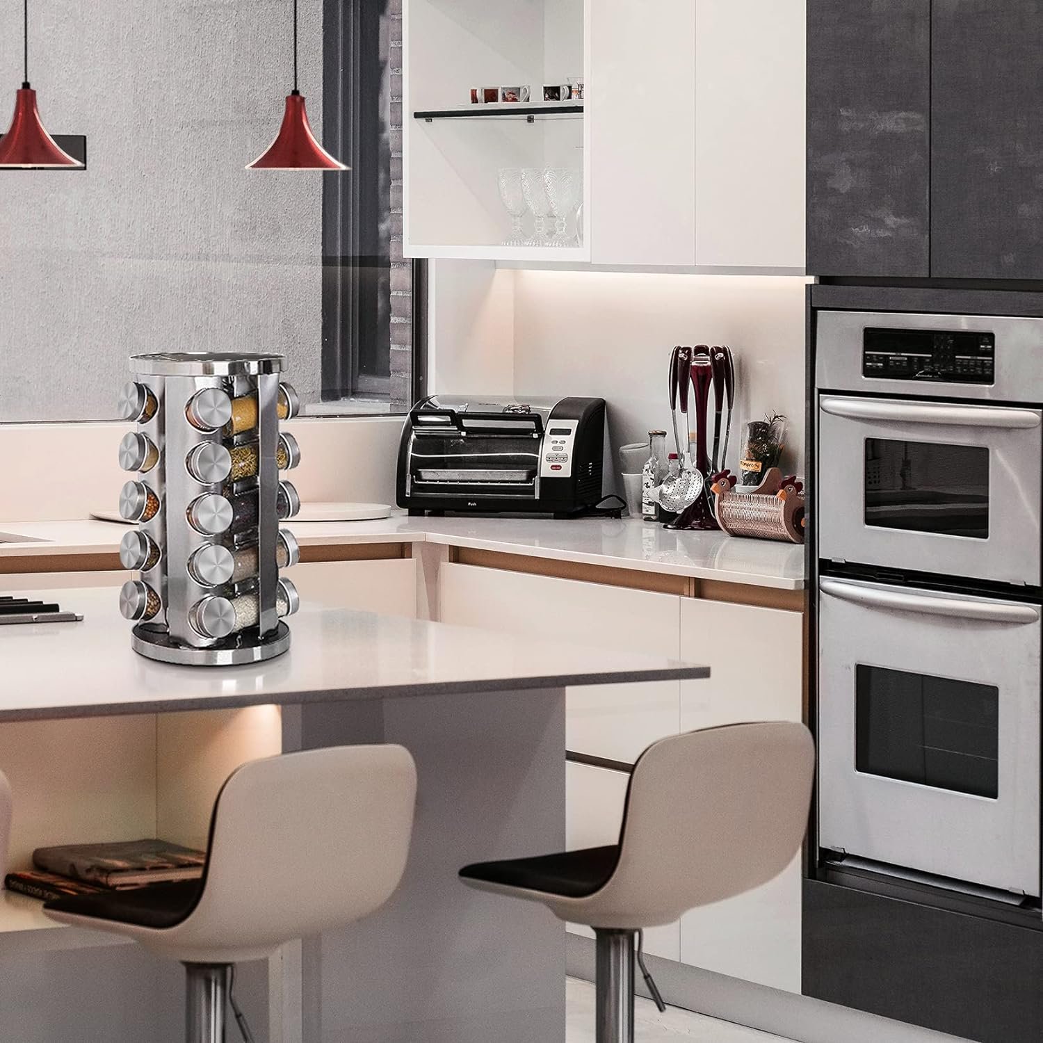 Rotating Spice Rack Organizer with 16 Empty Spice Jars, 135 Spice Labels with Funnel Complete Set, Seasoning Organizer for Cabinet, Revolving Spice Rack for Countertop(Imitation marble pattern-16jars) Rotating Spice Rack Organizer with 16 Empty Spice Jars, 135 Spice Labels with Funnel Complete Set, Seasoning Organizer for Cabinet, Revolving Spice Rack for Countertop(Imitation marble pattern-16jars)