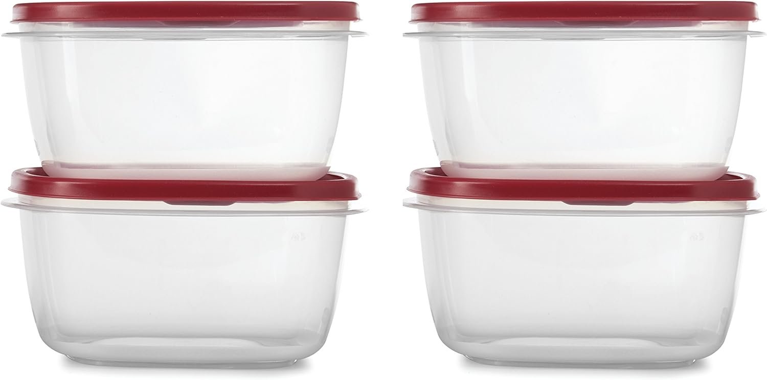 Rubbermaid Easy Find Lids Food Storage Container, 14 Cup, 4-Pack, Red