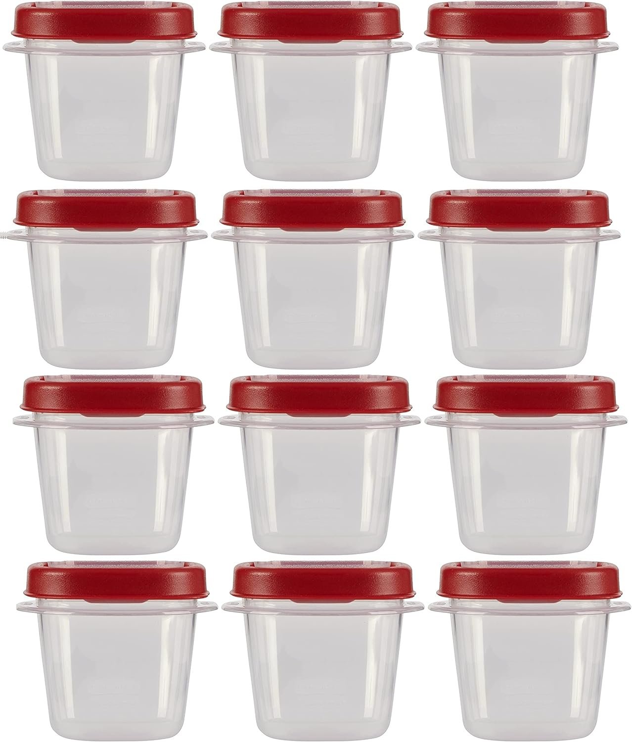 Rubbermaid Easy Find Lids Food Storage Containers, 0.5 Cup, Clear With Red Lids 12 Pack (12 Cups)