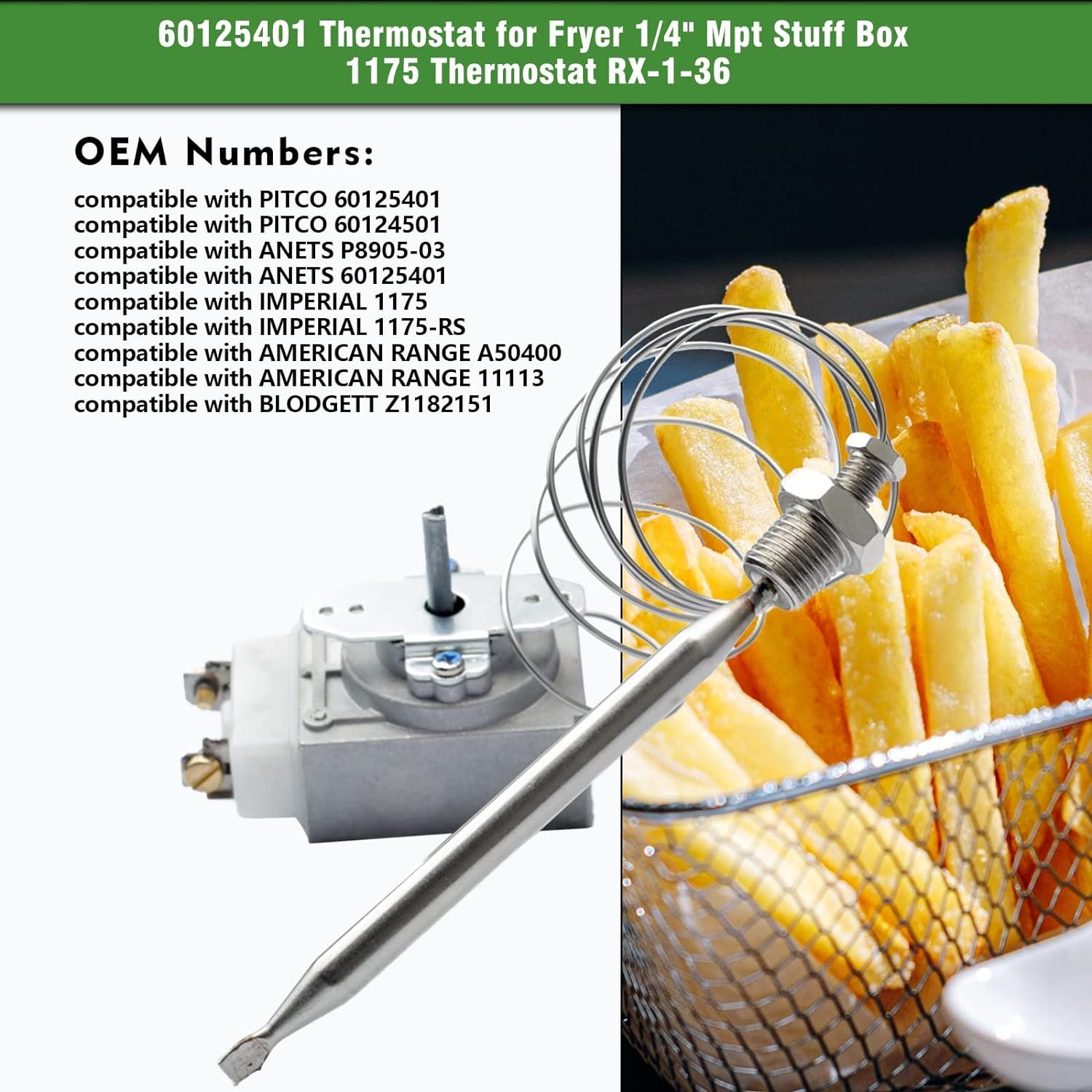 RX-1-36 Thermostat for Fryer 1/4 Mpt Stuff Box, 60125401 Thermostat for Deep Fryer Compatible with Pitco 60125401 fit for Royal Range 3113, Fryer Thermostat 200-400F