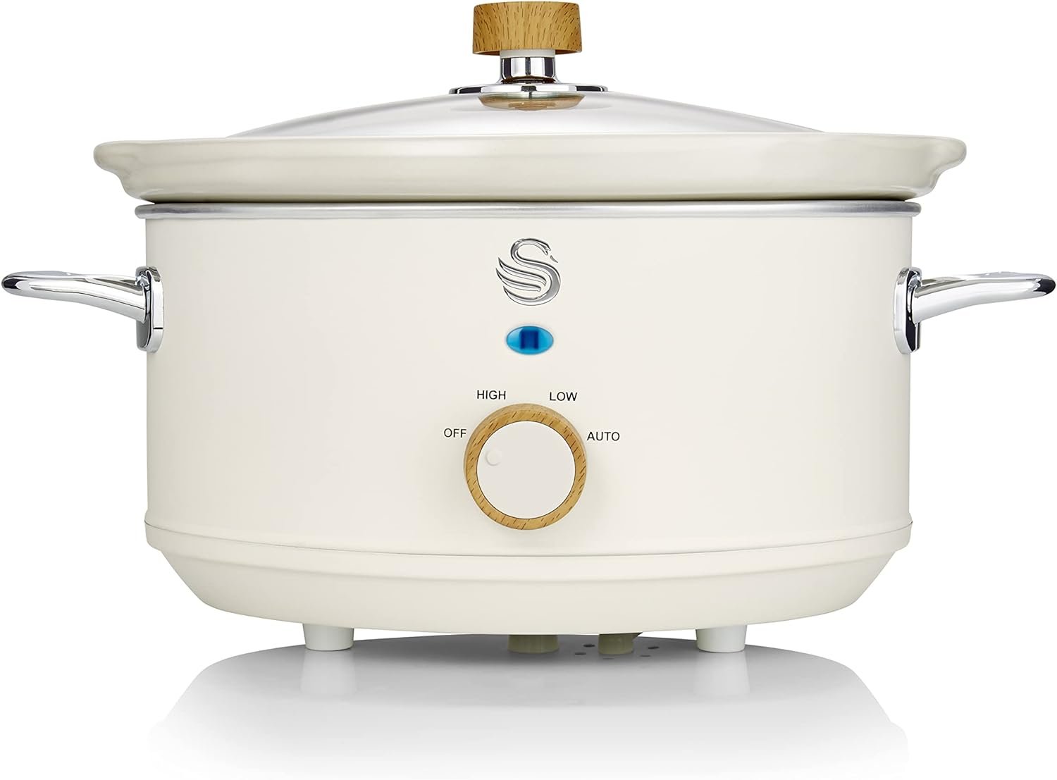 Salton Swan Nordic-Style Slow Cooker with Removable Ceramic Pot, 3.5 Litre, Cotton White