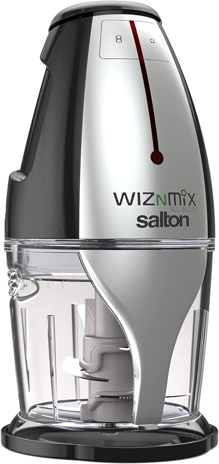 Salton WizNMix All-in-One Food Processor, Chopper  Blender for Mixing, Purees, Whipping, 750 ml Capacity, Black (FP2102BK)
