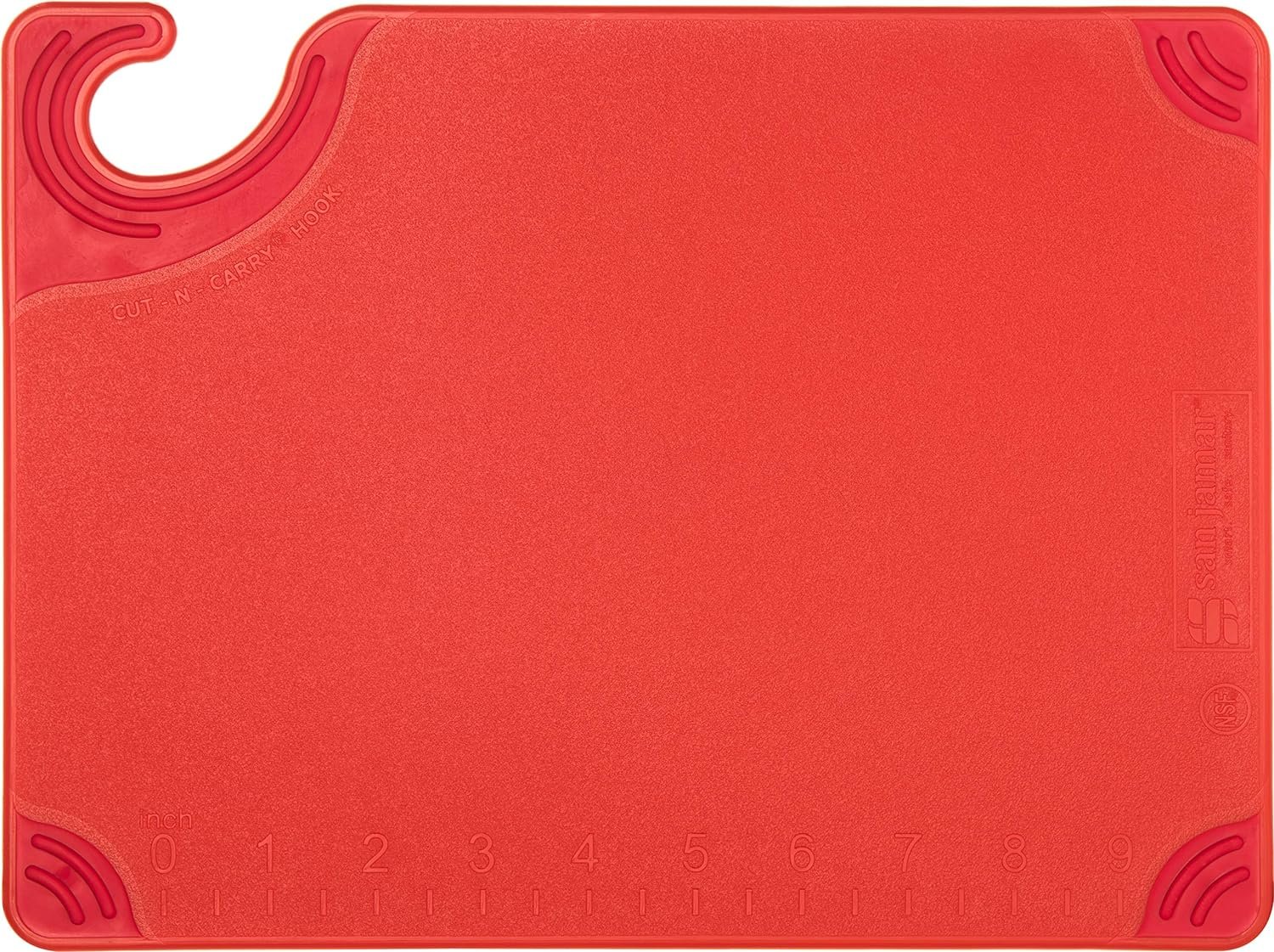 San Jamar Saf-T-Grip Plastic Cutting Board with Safety Hook, 9 x 12 x 0.375, White