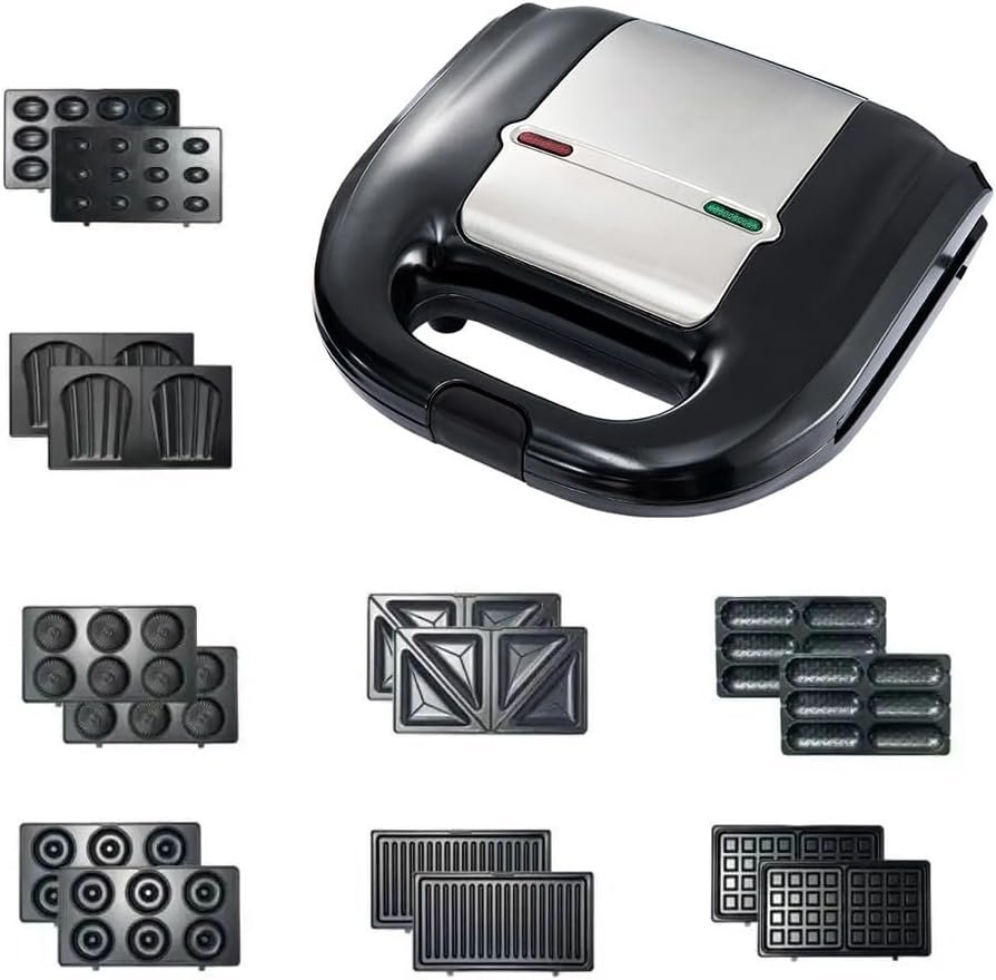 Sandwich Maker, 8-in-1 Sandwich Maker Iron Waffle with Removable Plates, Non Stick Coating Cool Touch Handle，Ideal for Breakfast, Snacks, Desserts and More. 750W,110V,Black
