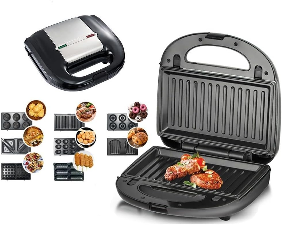 Sandwich Maker, 8-in-1 Sandwich Maker Iron Waffle with Removable Plates, Non Stick Coating Cool Touch Handle，Ideal for Breakfast, Snacks, Desserts and More. 750W,110V,Black