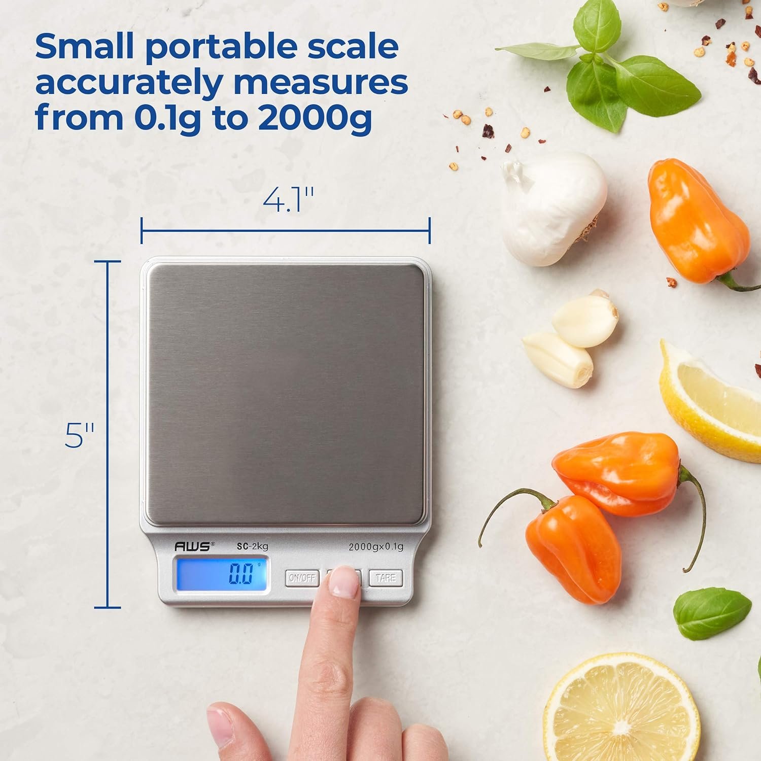 SC Series Precision Digital Kitchen Weight Scale, Food Measuring Scale, 2kg x 0.1g (Silver), AMW-SC-2KG - American WEIGH Scale