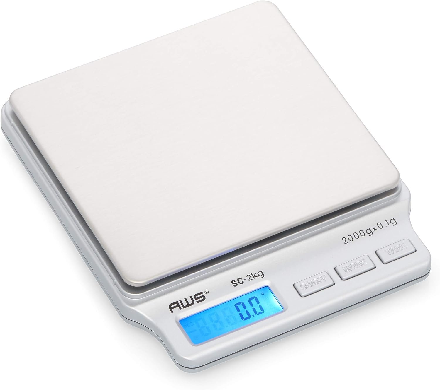 SC Series Precision Digital Kitchen Weight Scale, Food Measuring Scale, 2kg x 0.1g (Silver), AMW-SC-2KG - American WEIGH Scale