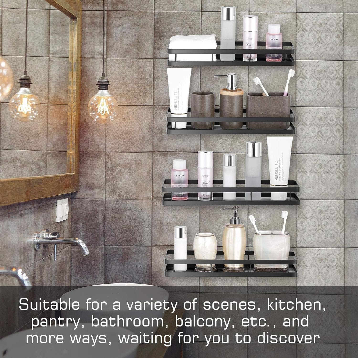 Scnvo Spice Rack Organizer Wall Mounted 2 Pack, Floating Shelves Storage for Pantry Cabinet Door, Sturdy Hanging Organizer for Kitchen, Bathroom, Black Scnvo Spice Rack Organizer Wall Mounted 2 Pack, Floating Shelves Storage for Pantry Cabinet Door, Sturdy Hanging Organizer for Kitchen, Bathroom, Black