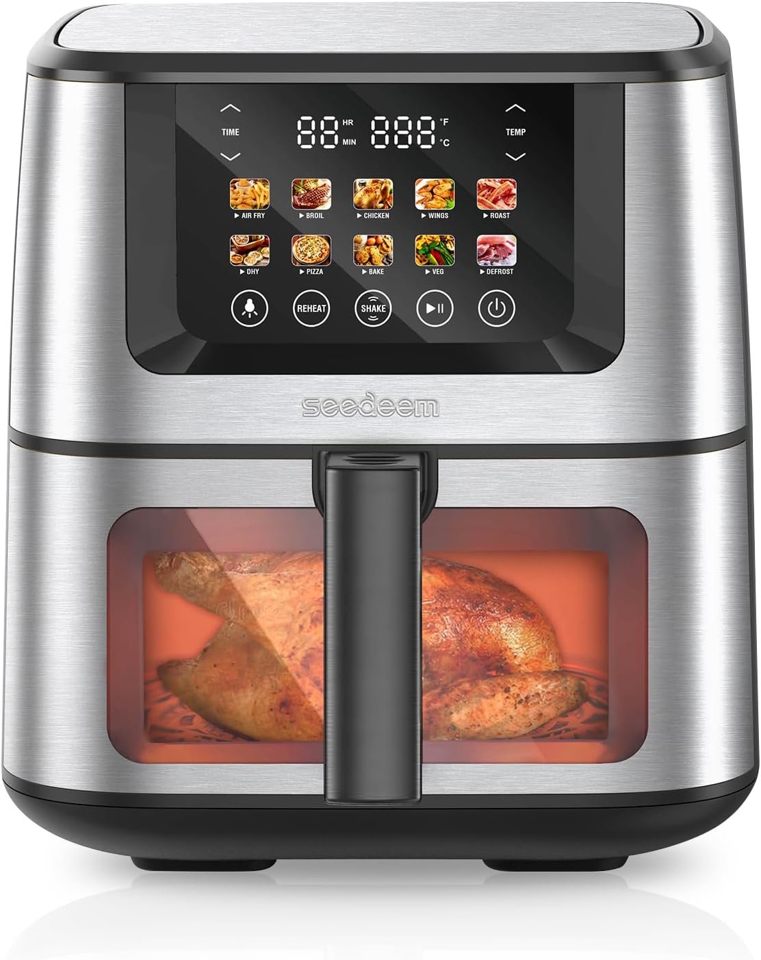 SEEDEEM Max XL Air Fryer, 8 Quart, 10-in-1 Hot Air Fryer Oven with Color LCD Display Touchscreen, Air Fryer Toaster Oven Combo with ClearCook Cooking Window,Broil, Roast, Dehydrate, Bake, Black