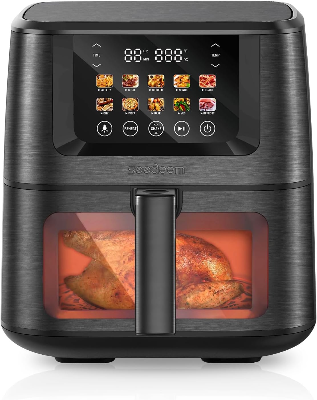 SEEDEEM Max XL Air Fryer, 8 Quart, 10-in-1 Hot Air Fryer Oven with Color LCD Display Touchscreen, Air Fryer Toaster Oven Combo with ClearCook Cooking Window,Broil, Roast, Dehydrate, Bake, Black