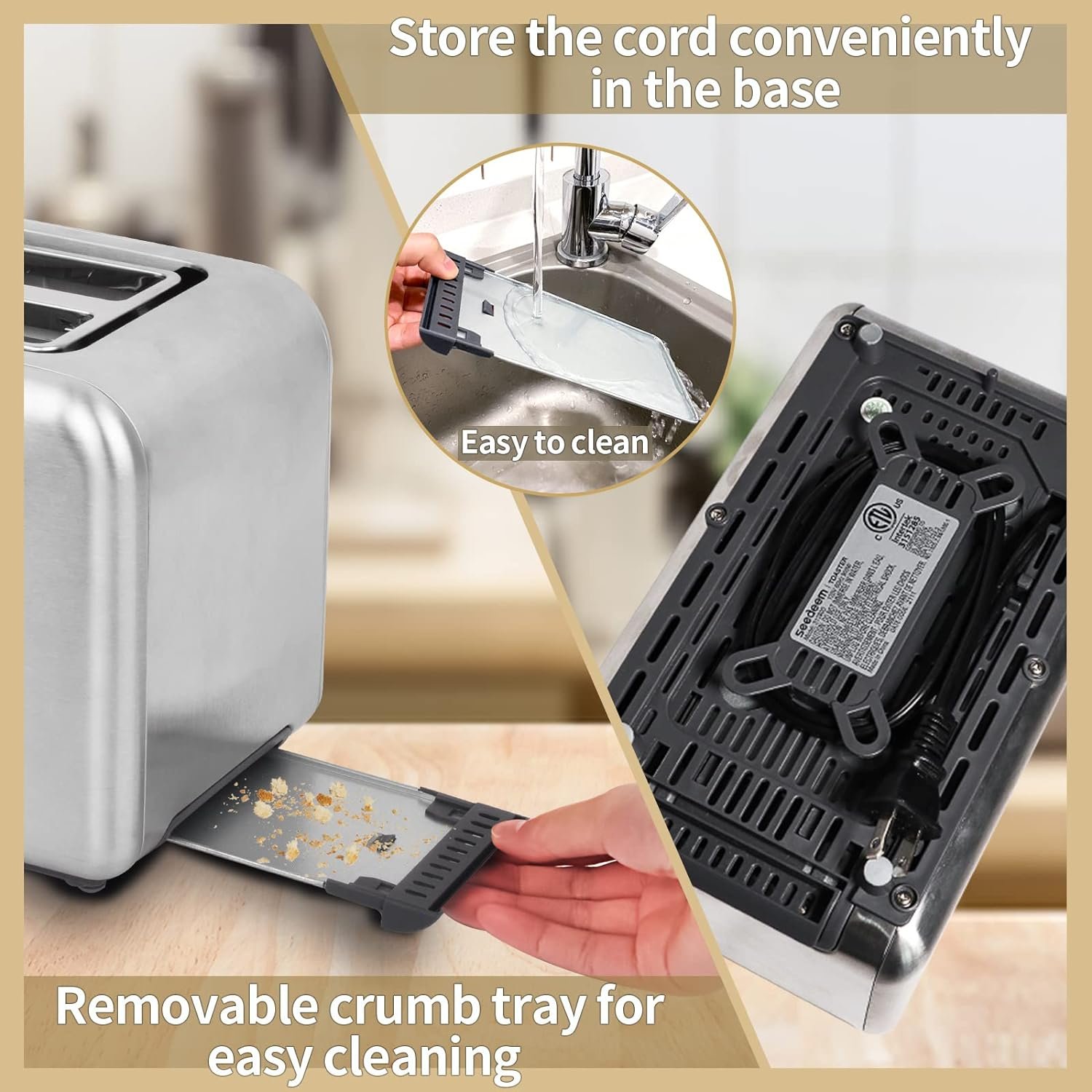 SEEDEEM Toaster 2 Slice, Stainless Steel Bread Toaster Color LCD Display, 7 Bread Shade Settings, 1.4 Wide Slots Toaster Bagel/Defrost/Reheat Functions, Removable Crumb Tray, 900W, Silver Metallic