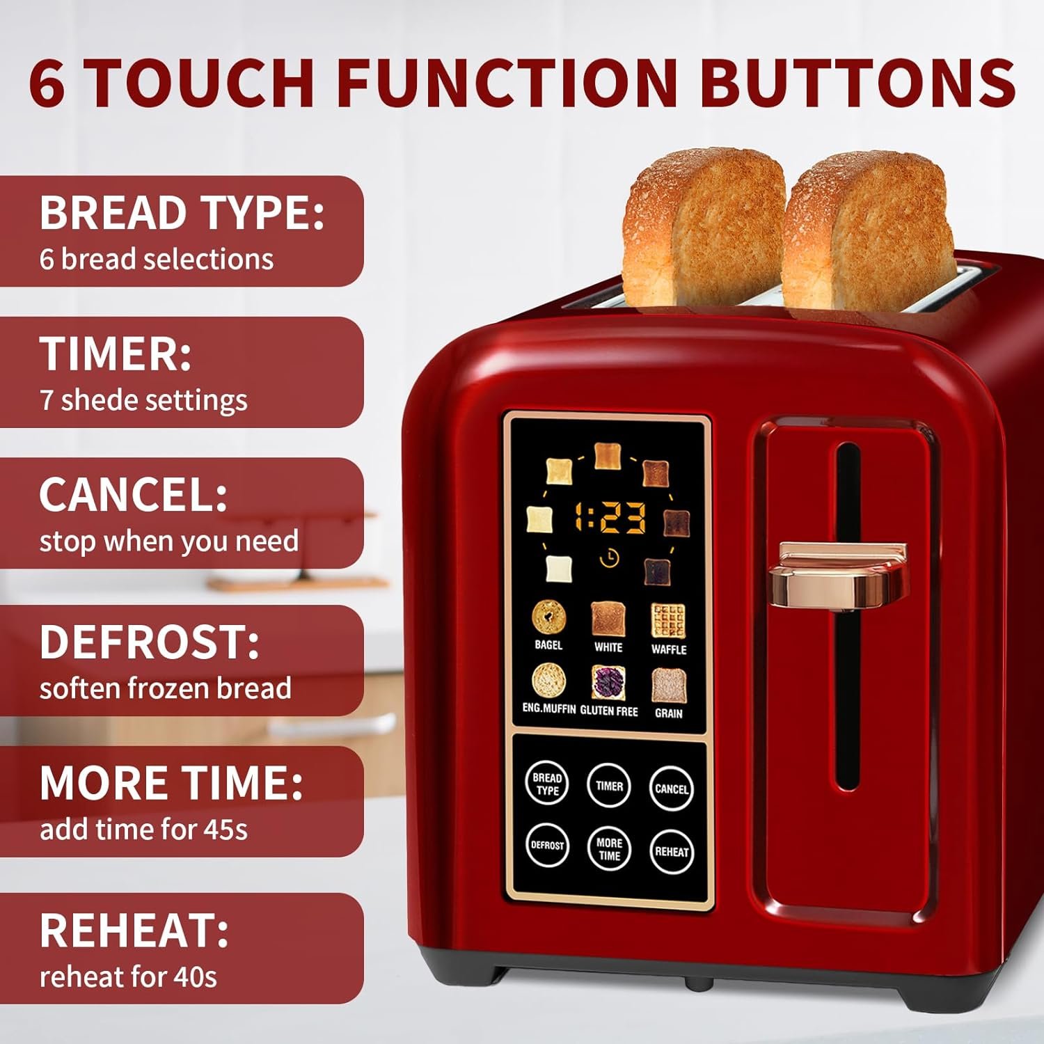 SEEDEEM Toaster 2 Slice, Stainless Toaster LCD DisplayTouch Buttons, 50% Faster Heating Speed, 6 Bread Selection, 7 Shade Setting, 1.5Wide Slot, Removable Crumb Tray, 1350W, Dark Chocolate SEEDEEM Toaster 2 Slice, Stainless Toaster LCD DisplayTouch Buttons, 50% Faster Heating Speed, 6 Bread Selection, 7 Shade Setting, 1.5Wide Slot, Removable Crumb Tray, 1350W, Dark Chocolate