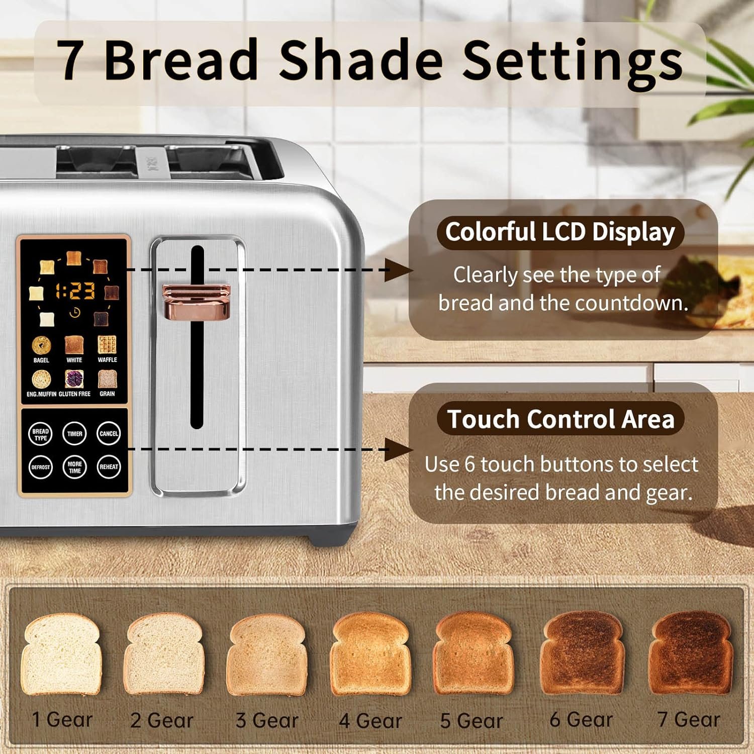 SEEDEEM Toaster 2 Slice, Stainless Toaster LCD DisplayTouch Buttons, 50% Faster Heating Speed, 6 Bread Selection, 7 Shade Setting, 1.5Wide Slot, Removable Crumb Tray, 1350W, Dark Chocolate SEEDEEM Toaster 2 Slice, Stainless Toaster LCD DisplayTouch Buttons, 50% Faster Heating Speed, 6 Bread Selection, 7 Shade Setting, 1.5Wide Slot, Removable Crumb Tray, 1350W, Dark Chocolate
