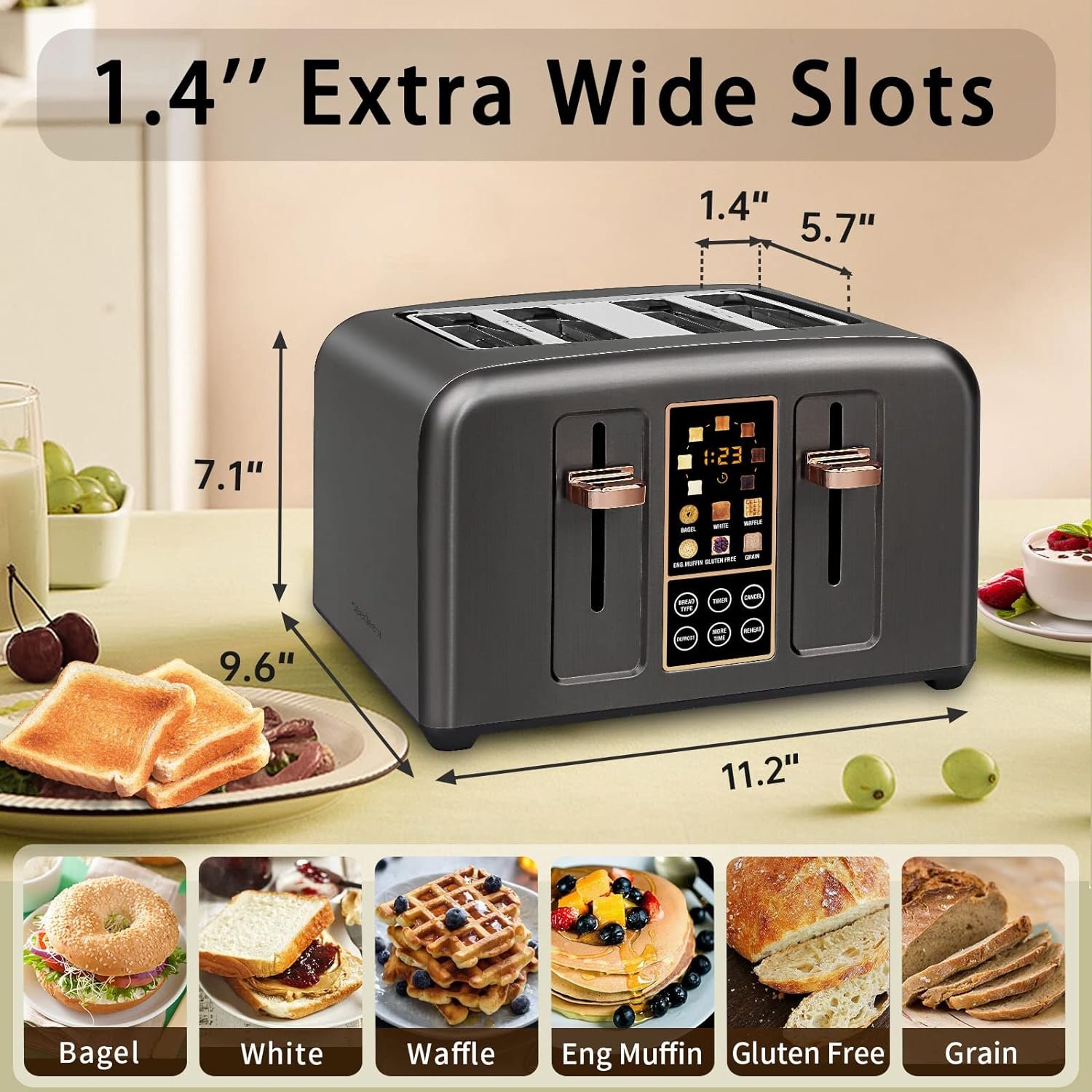 SEEDEEM Toaster 2 Slice, Stainless Toaster LCD DisplayTouch Buttons, 50% Faster Heating Speed, 6 Bread Selection, 7 Shade Setting, 1.5Wide Slot, Removable Crumb Tray, 1350W, Dark Chocolate SEEDEEM Toaster 2 Slice, Stainless Toaster LCD DisplayTouch Buttons, 50% Faster Heating Speed, 6 Bread Selection, 7 Shade Setting, 1.5Wide Slot, Removable Crumb Tray, 1350W, Dark Chocolate