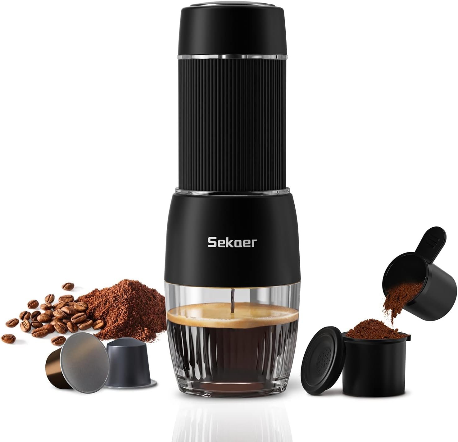 Sekaer Portable Espresso Machine Travel Coffee Maker, 2 in 1 Small Mini Presso Compatible with Nespresso Original Capsules, 18 Bar Pressure, Manual Aeropress Coffee Machine