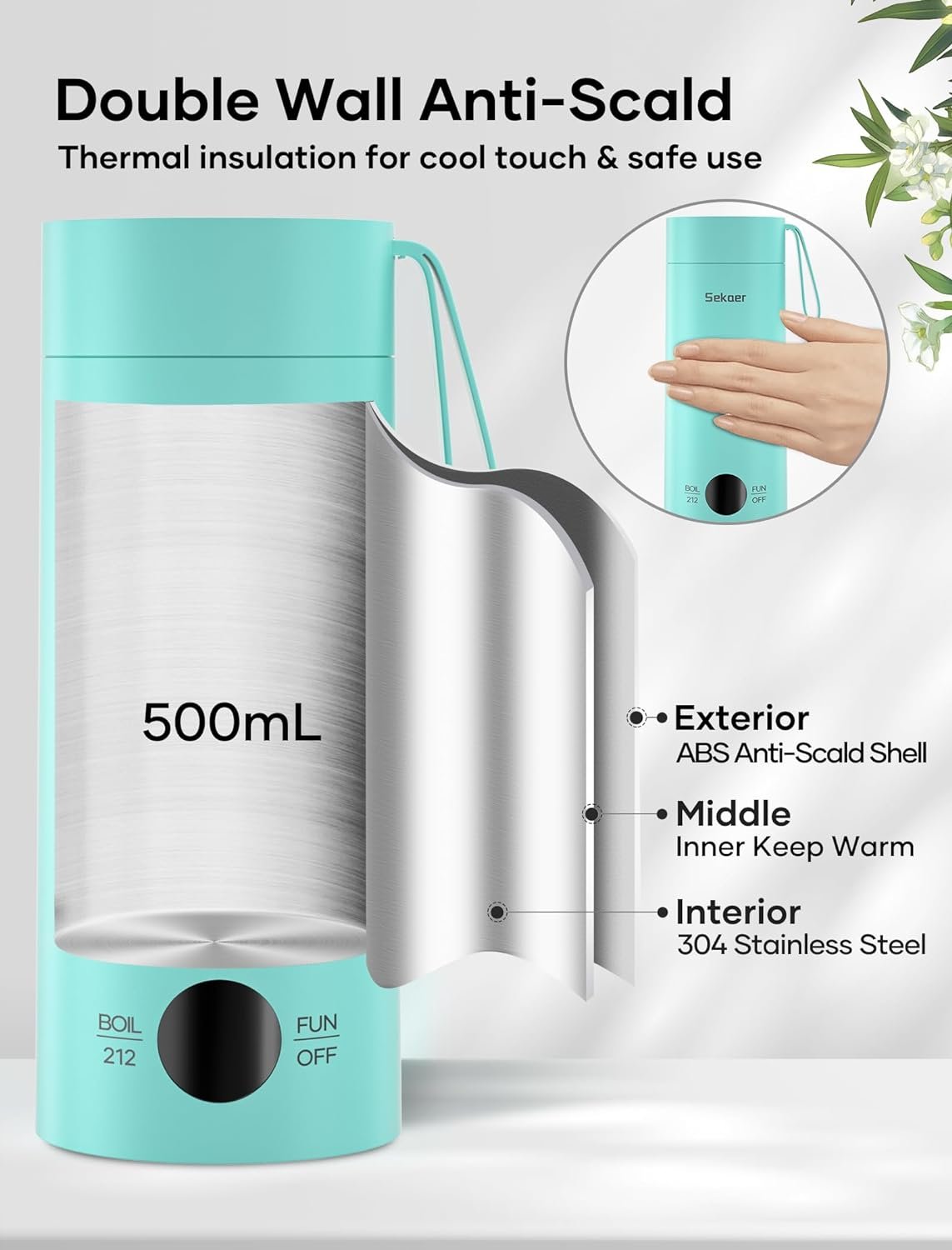 Sekaer Small Travel Portable Electric Kettle, Mini Tea Kettle Hot Water Boiler, 0.5L  500Watts, with 4 Variable Presets and 304 Stainless Steel, SKE-850T Sekaer Small Travel Portable Electric Kettle, Mini Tea Kettle Hot Water Boiler, 0.5L  500Watts, with 4 Variable Presets and 304 Stainless Steel, SKE-850T