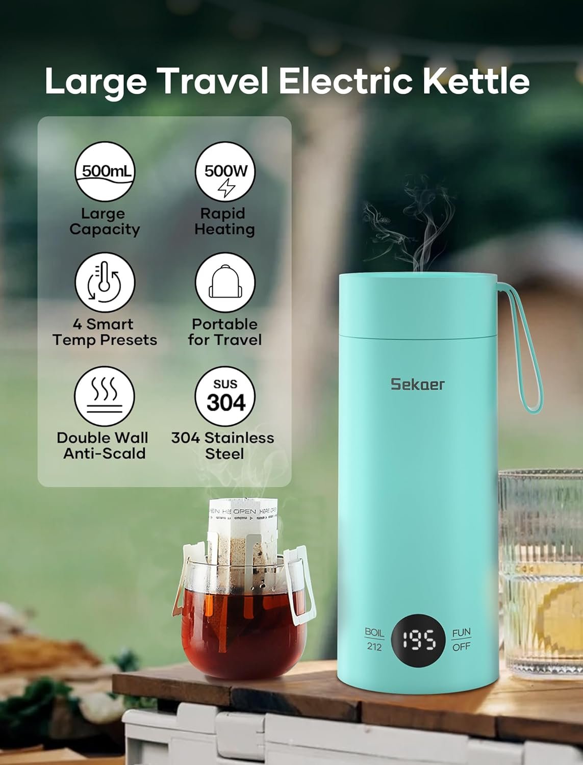 Sekaer Small Travel Portable Electric Kettle, Mini Tea Kettle Hot Water Boiler, 0.5L  500Watts, with 4 Variable Presets and 304 Stainless Steel, SKE-850T Sekaer Small Travel Portable Electric Kettle, Mini Tea Kettle Hot Water Boiler, 0.5L  500Watts, with 4 Variable Presets and 304 Stainless Steel, SKE-850T