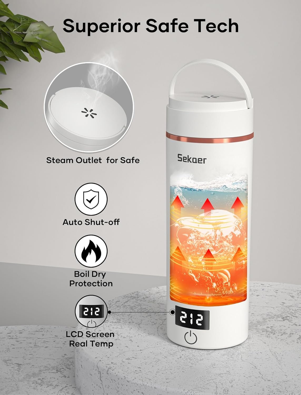 Sekaer Travel Portable Electric Kettle, Small Tea Kettle Coffee Mini Hot Water Boiler, 400mL  304 Stainless Steel, with 4 Variable Presets and Auto Shut-Off SKE-840G