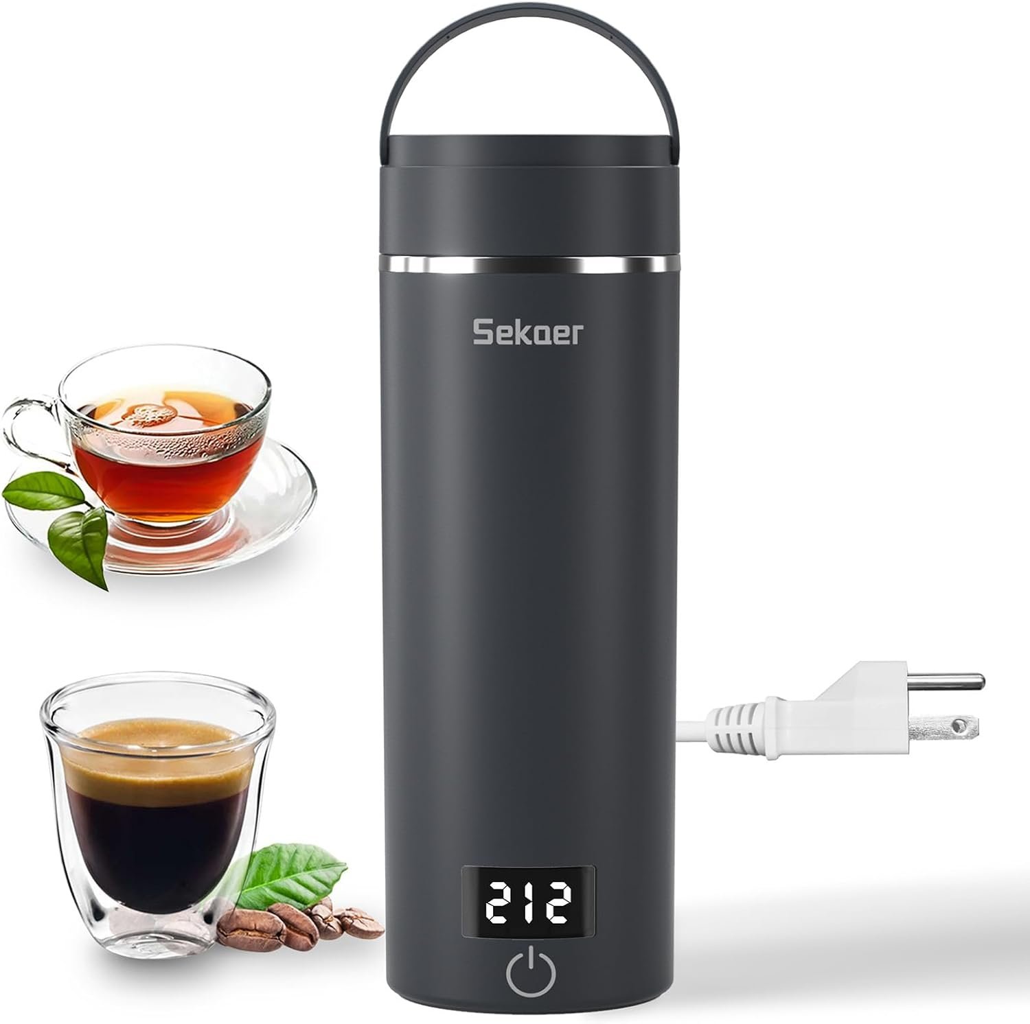 Sekaer Travel Portable Electric Kettle, Small Tea Kettle Coffee Mini Hot Water Boiler, 400mL  304 Stainless Steel, with 4 Variable Presets and Auto Shut-Off SKE-840G