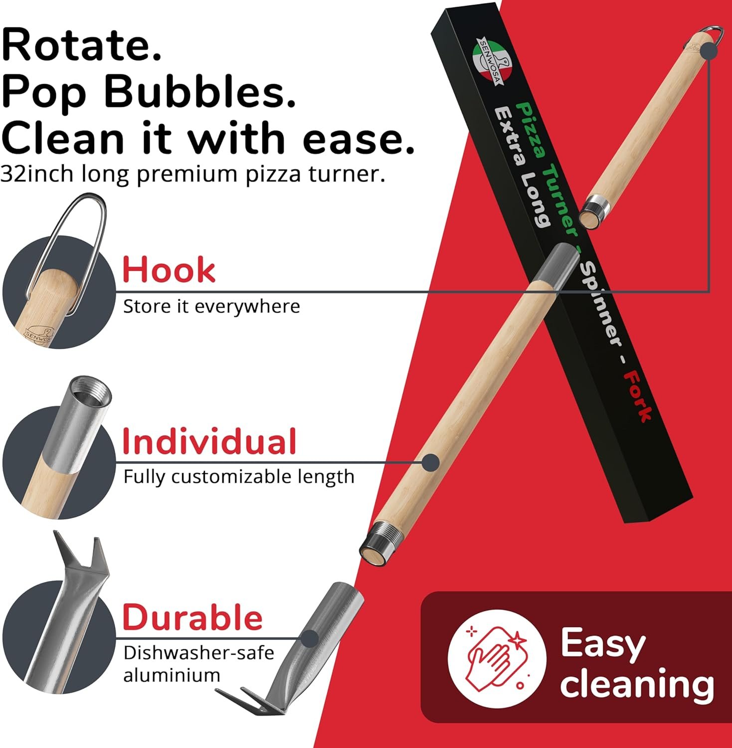 Senwosa 32” Aluminum Pizza Turner for Pizza Oven  Bubble Popper - Pizza Turning Fork  Poker - Adjustable Length - Food Safe  Heat Resistant Pizza Oven Accessories Senwosa 32” Aluminum Pizza Turner for Pizza Oven  Bubble Popper - Pizza Turning Fork  Poker - Adjustable Length - Food Safe  Heat Resistant Pizza Oven Accessories