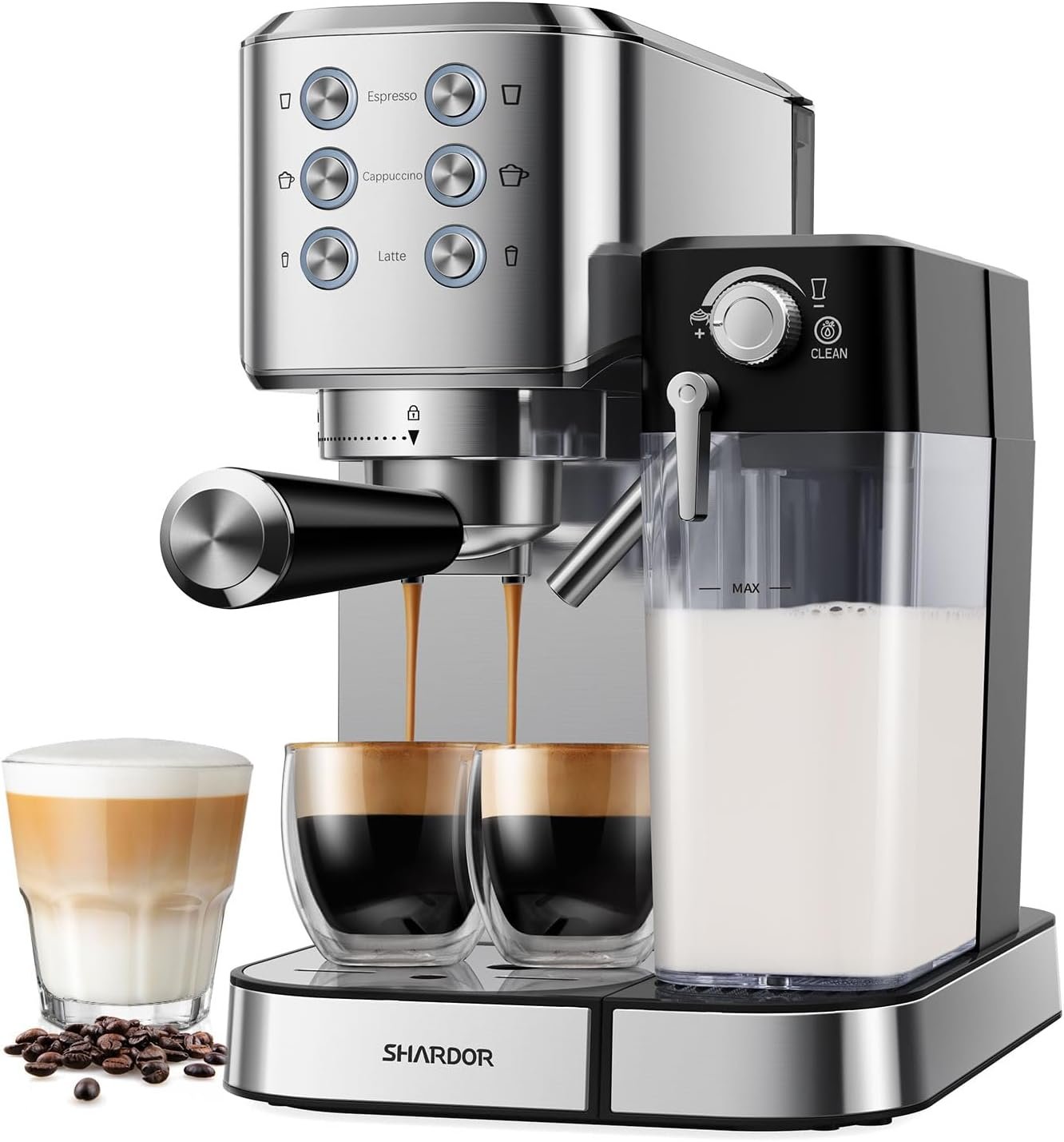 SHARDOR Espresso Machine 20 Bar for Home, Espresso Coffee Maker with Automatic Milk Frother for Cappuccino  Latte, 34 Oz Removable Water Tank, 1350W, Stainless Steel