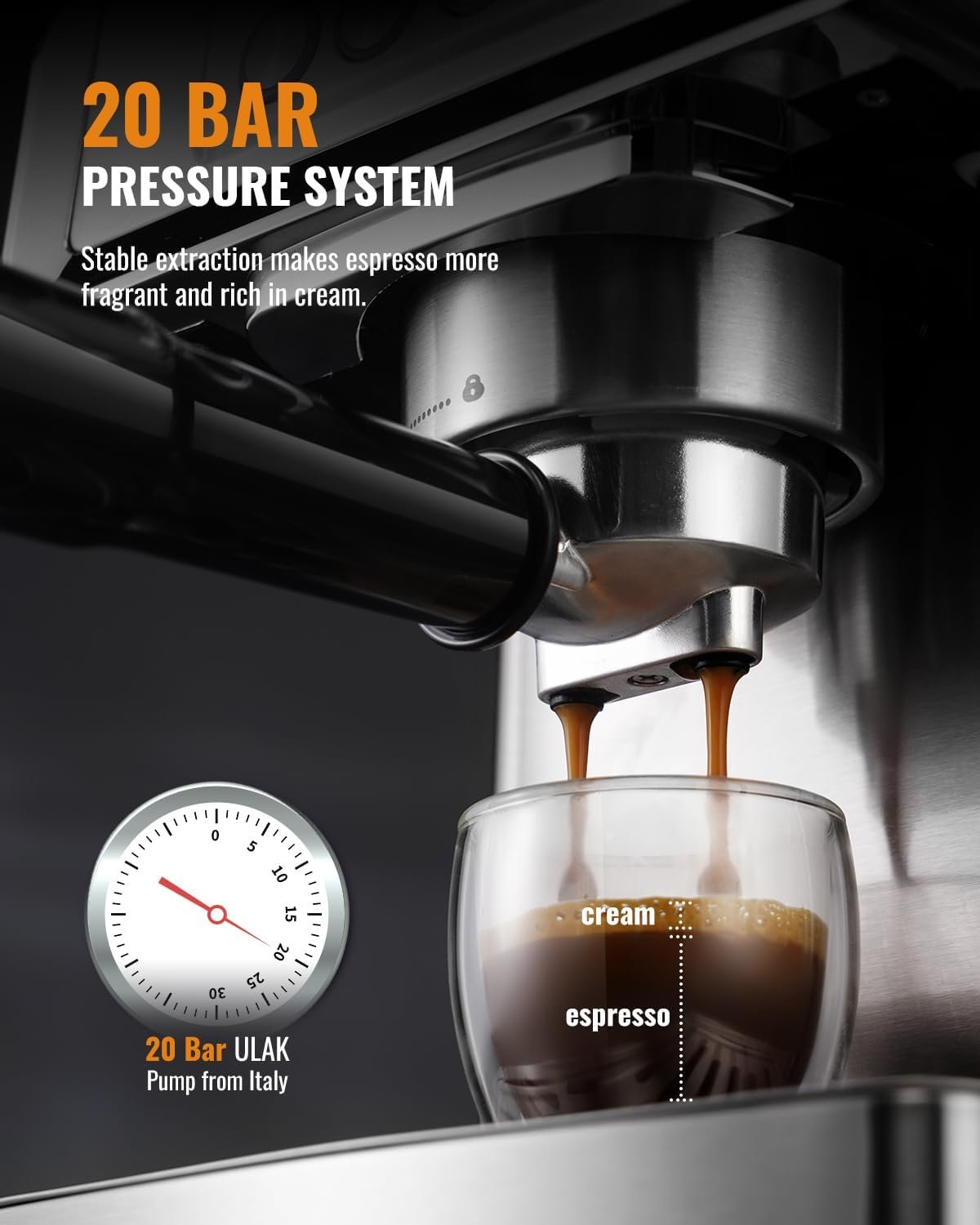 SHARDOR Espresso Machine 20 Bar with Milk Frother Steam Wand, Manual Latte Cappuccino Maker for Home, Temperature Display, 60 Oz Water Tank, 1350W, Stainless Steel SHARDOR Espresso Machine 20 Bar with Milk Frother Steam Wand, Manual Latte Cappuccino Maker for Home, Temperature Display, 60 Oz Water Tank, 1350W, Stainless Steel