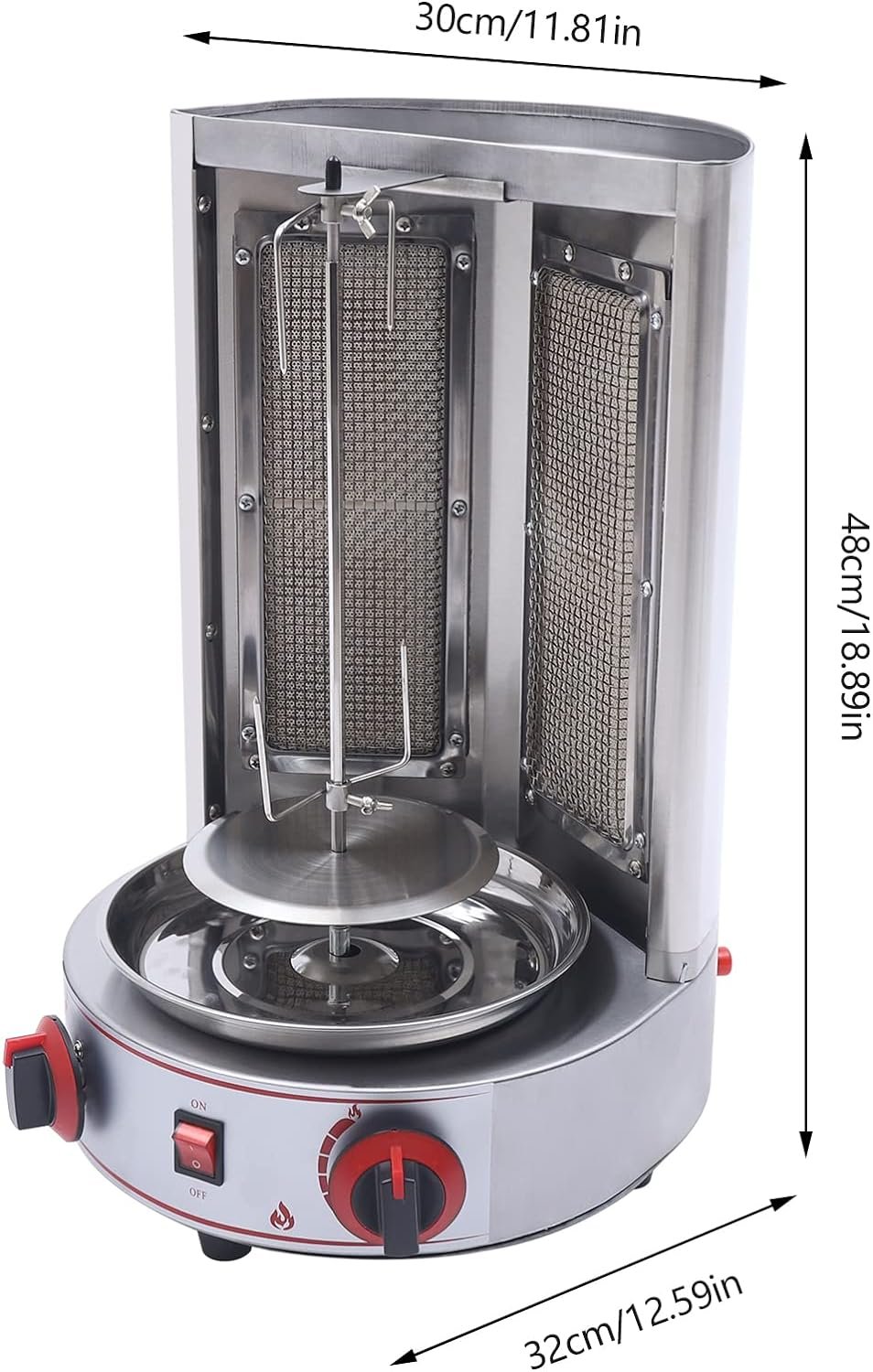 Shawarma Grill Machine Commercial Electric Vertical Rotating Rotisserie Shawarma Machine 3KW Doner Kebab Machine Meat Grill Broiler Shawarma Gyro Grilling with Meat Catch Pan for Family Restaurants
