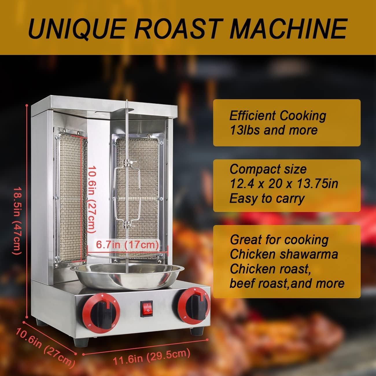 Shawarma Machine Doner Kebab Grill 110v Gyro Rotisserie Propane Gas Vertical Broiler with 2 Burners Stainless Steel Body for Restaurant Dinner Home Kitchen Shawarma Machine Doner Kebab Grill 110v Gyro Rotisserie Propane Gas Vertical Broiler with 2 Burners Stainless Steel Body for Restaurant Dinner Home Kitchen