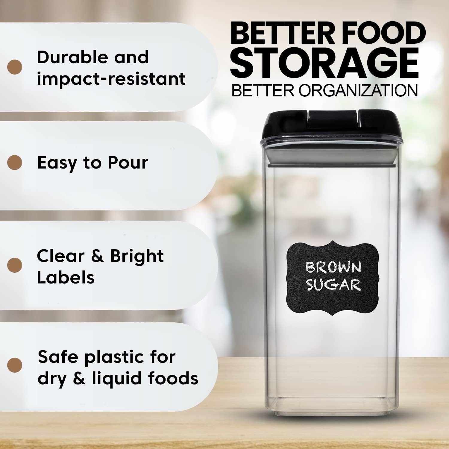 Shazo Airtight Food Storage Container (Set of 6) - BONUS Measuring Cup - Labels  Marker - Durable Plastic - BPA Free - Clear with Improved Lids (Black) - Air Tight Snacks Pantry  Kitchen Canisters Shazo Airtight Food Storage Container (Set of 6) - BONUS Measuring Cup - Labels  Marker - Durable Plastic - BPA Free - Clear with Improved Lids (Black) - Air Tight Snacks Pantry  Kitchen Canisters