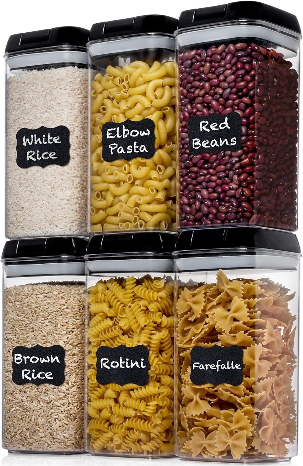 Shazo Airtight Food Storage Container (Set of 6) - BONUS Measuring Cup - Labels  Marker - Durable Plastic - BPA Free - Clear with Improved Lids (Black) - Air Tight Snacks Pantry  Kitchen Canisters Shazo Airtight Food Storage Container (Set of 6) - BONUS Measuring Cup - Labels  Marker - Durable Plastic - BPA Free - Clear with Improved Lids (Black) - Air Tight Snacks Pantry  Kitchen Canisters