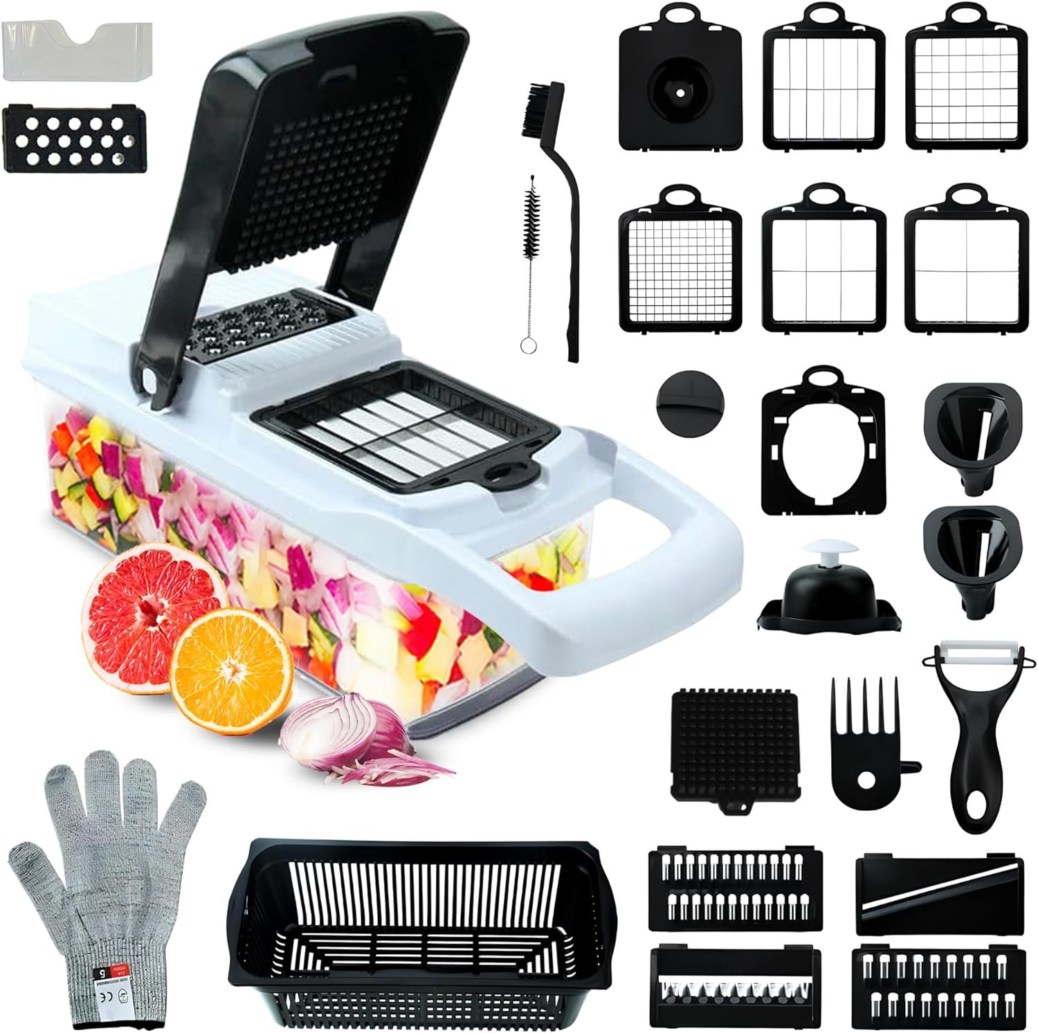 SHINING STAR Jumbo 26-in-1 Manual Vegetable Slicer Cutter with Spiralizer, Colander, Container, Dishwasher Safe Below 60C. Dice, Slice, Shred, and Grate for Effortless Kitchen Food Preparation SHINING STAR Jumbo 26-in-1 Manual Vegetable Slicer Cutter with Spiralizer, Colander, Container, Dishwasher Safe Below 60C. Dice, Slice, Shred, and Grate for Effortless Kitchen Food Preparation